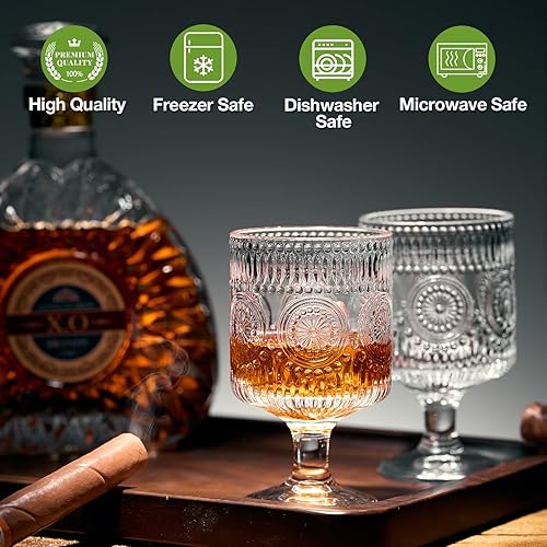 Miniatura 2 de Hlukana Copas vintage de 6 copas de vino de 8 onzas, juego de tazas de vidrio floral en relieve, vasos transparentes para beber, vasos de bar para