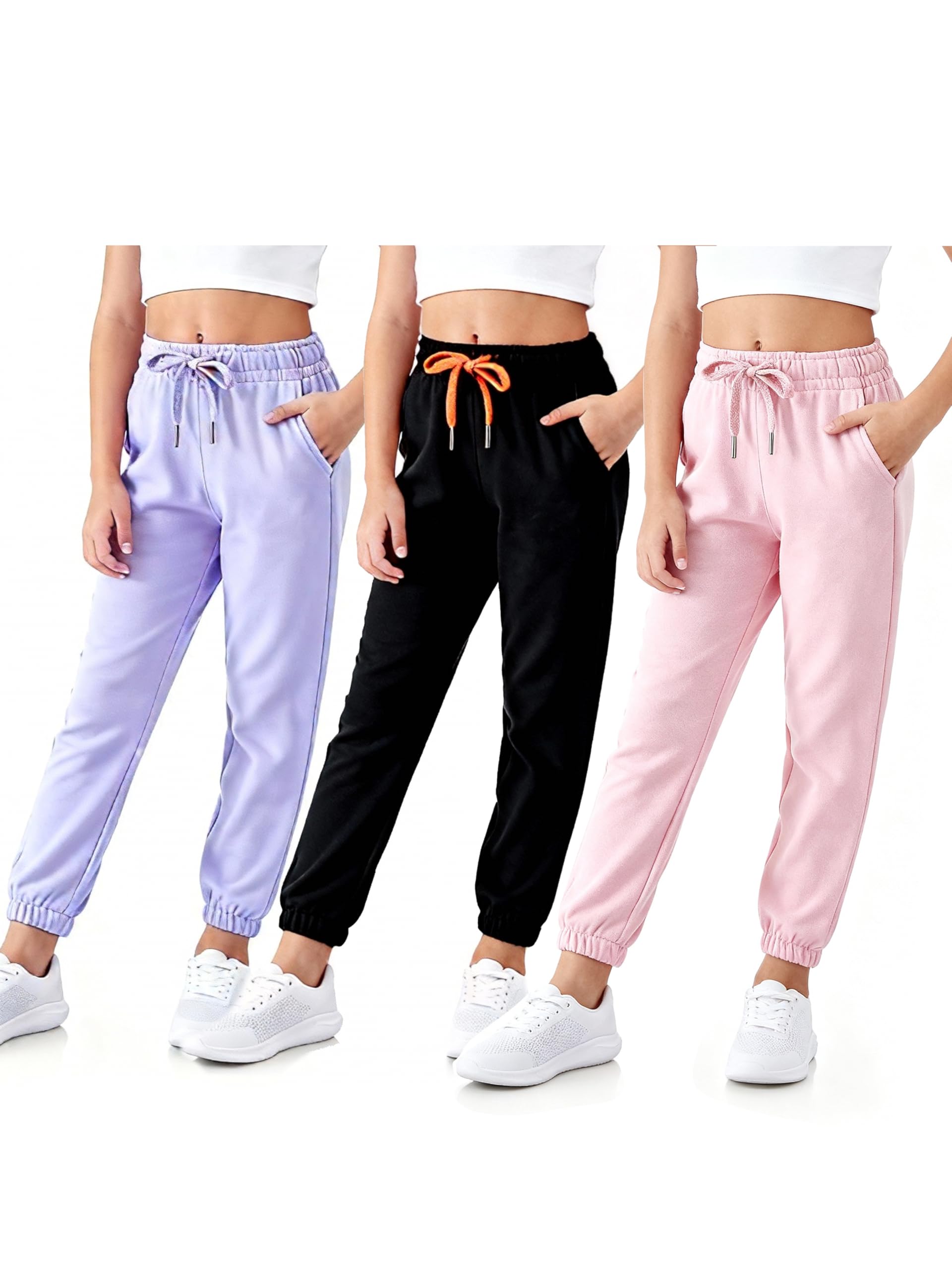 Pantaloni sportivi da ragazza con coulisse elastica pantaloni da jogging per bambini pantaloni casual tinta unita con tasche 4-14 anni