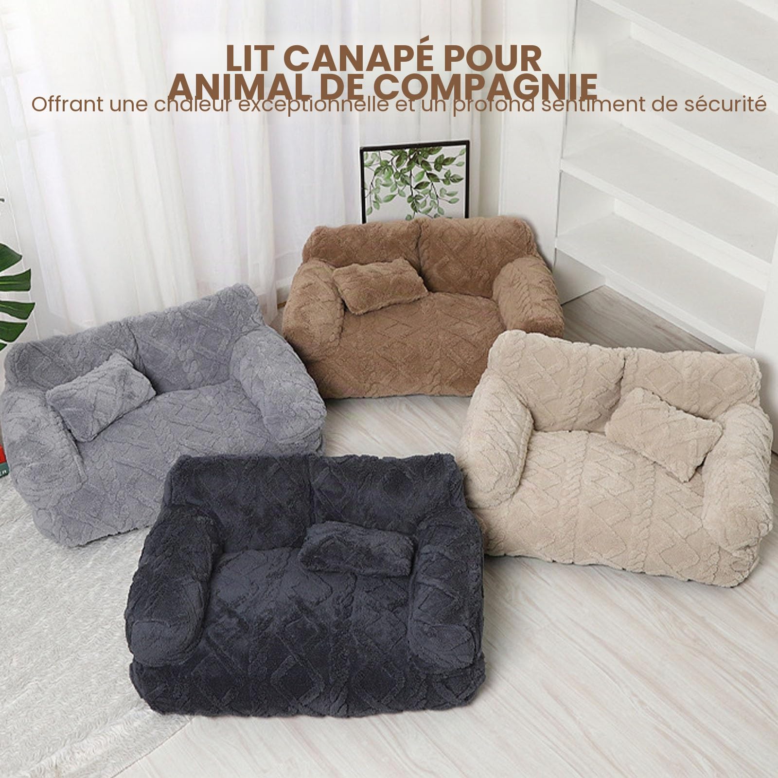Générique Canapé-Lit Apaisant pour Animaux, en Peluche, avec Housse Amovible Et Bords Surélevés — 6 Tailles Disponibles — Lit Douillet Et Moelleux pour Chiens Et Chats, Doux Et Lavable(Light Gray,L)