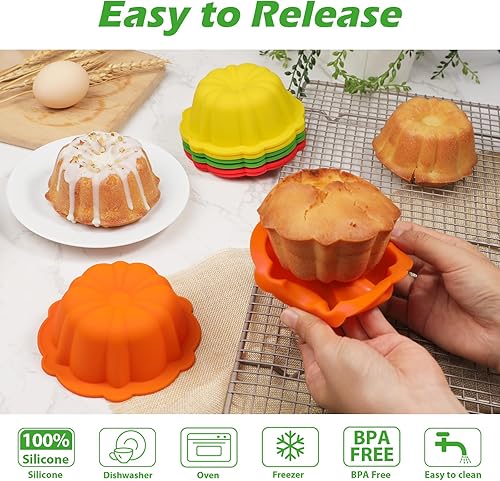 Miniatura 4 de Webake Juego de 8 moldes de silicona de 4 pulgadas, antiadherentes, sin BPA, para hornear, magdalenas, cupcakes