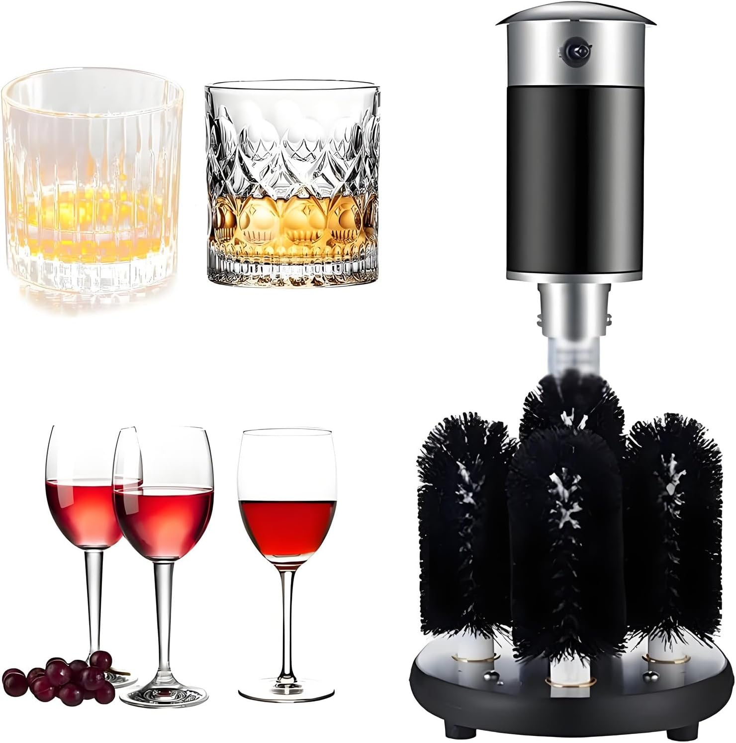 Commercial Glass Washer 1400RPM Electric Wine Glass Cleaning Machine with 5 Removable Brush, Glassware Stainless Steel Cup Washing Machine Electric Upright Cup Washing Machine