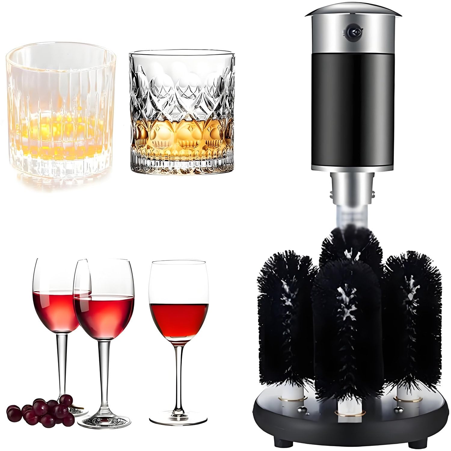 Lavadora de Vasos eléctrica Comercial de 1400 RPM con 5 cepillos extraíbles, para Vasos de Acero Inoxidable, Vertical y eléctrica.