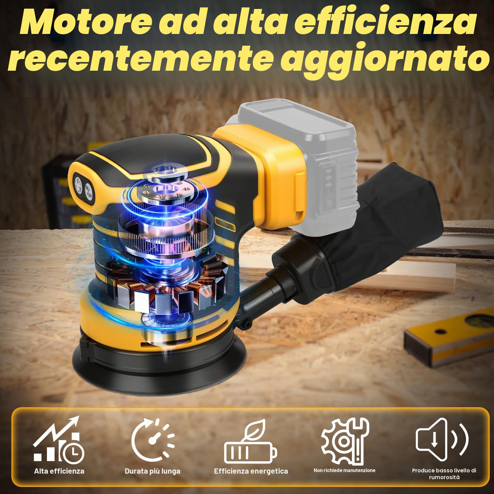 Levigatrice Rotorbitale per Dewalt 18 V, 20 V batteria, Diametro Disco 125mm, Velocità 11.000 Giri/Minuto,con 15 pezzi di carta vetrata (senza batteria)