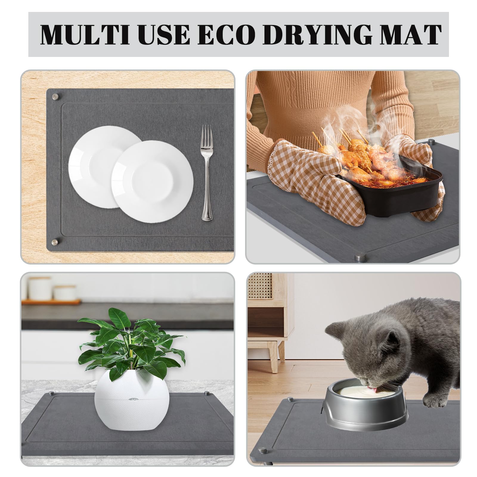 Tiitstoy Kitchen Countertop Mat, Soft Diatomaceous Mud Absorbent Mat, Cup  Mat, Dishwasher, Chopsticks, Non Slip Drainage Mat 