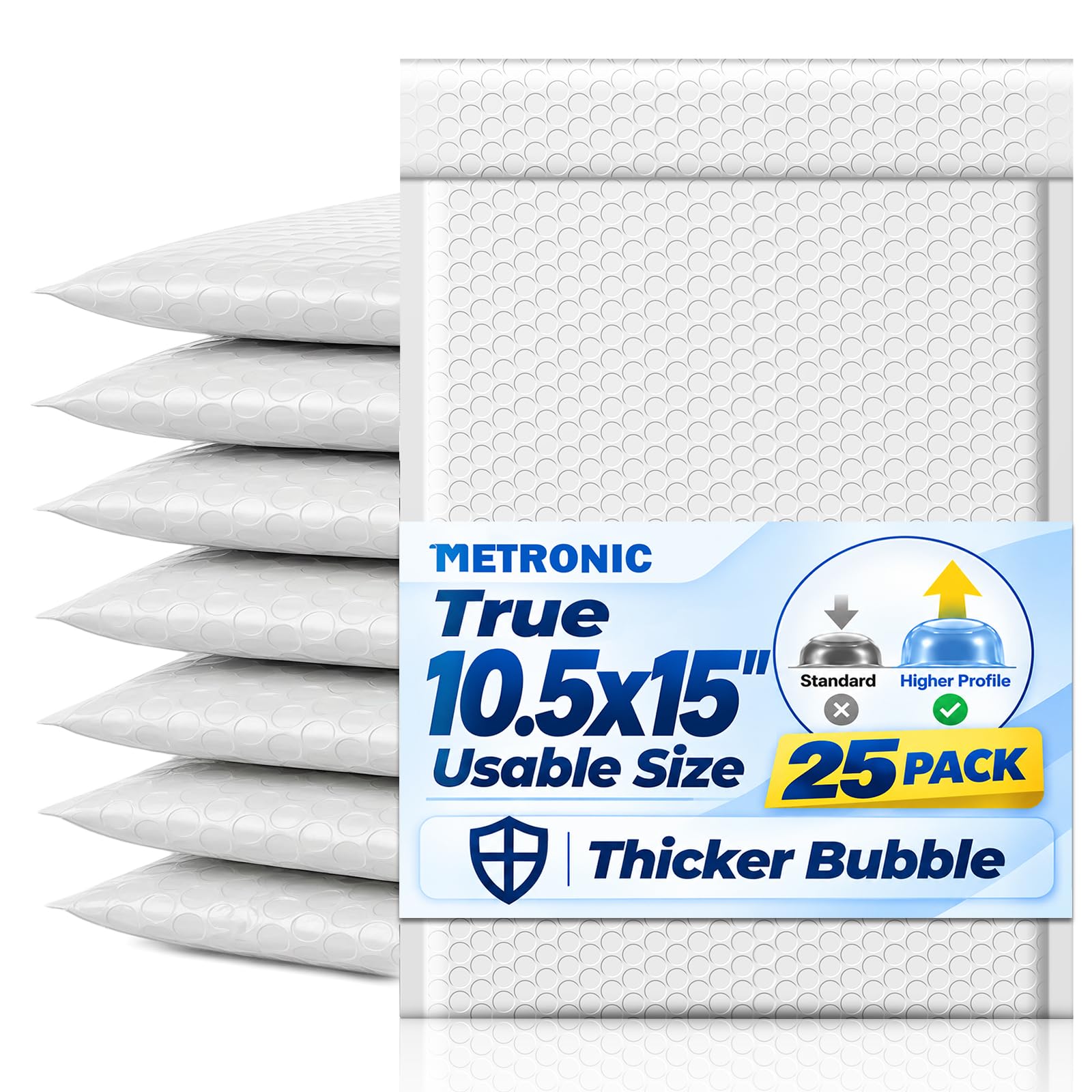 Metronic Bubble Mailers True 10.5x15" Usable Size Padded Envelopes 25 Pack