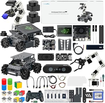 Yahboom ROS2 Robot Kit with Jetson Orin Nano 8GB Super Large AI Model with 6DOF Robotic Arm, 7-inch HD Display,AI Voice Interaction Module Provides AI Vision App Control