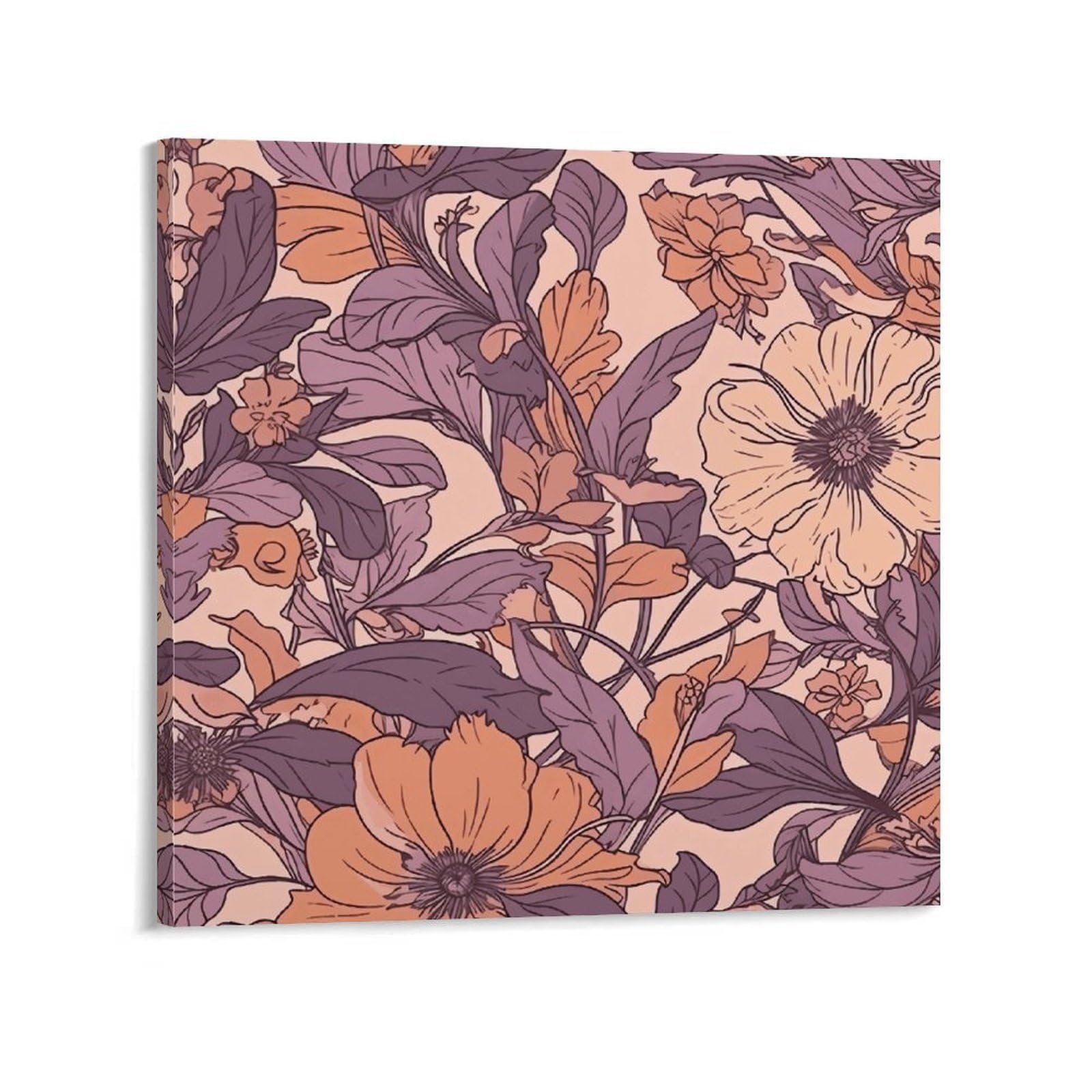 KLOPH Light Peach Flowers Canvas Wall Art for Living Room 10x10inch Modern Artwork Painting for Bathroom Hanging Canvas Prints Aesthetic Wallart for Bedroom Kitchen Office Wall Decor