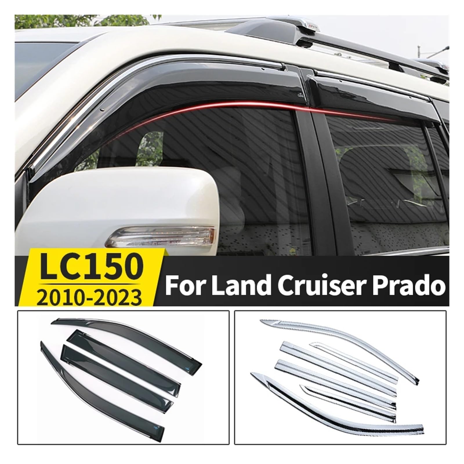 Osłona okna samochodu kompatybilna z Toyota Land Cruiser Prado 150 LC150 akcesoria do modyfikacji wentylacja oddychający deflektor deszczu(Silver Edge 10-2021)