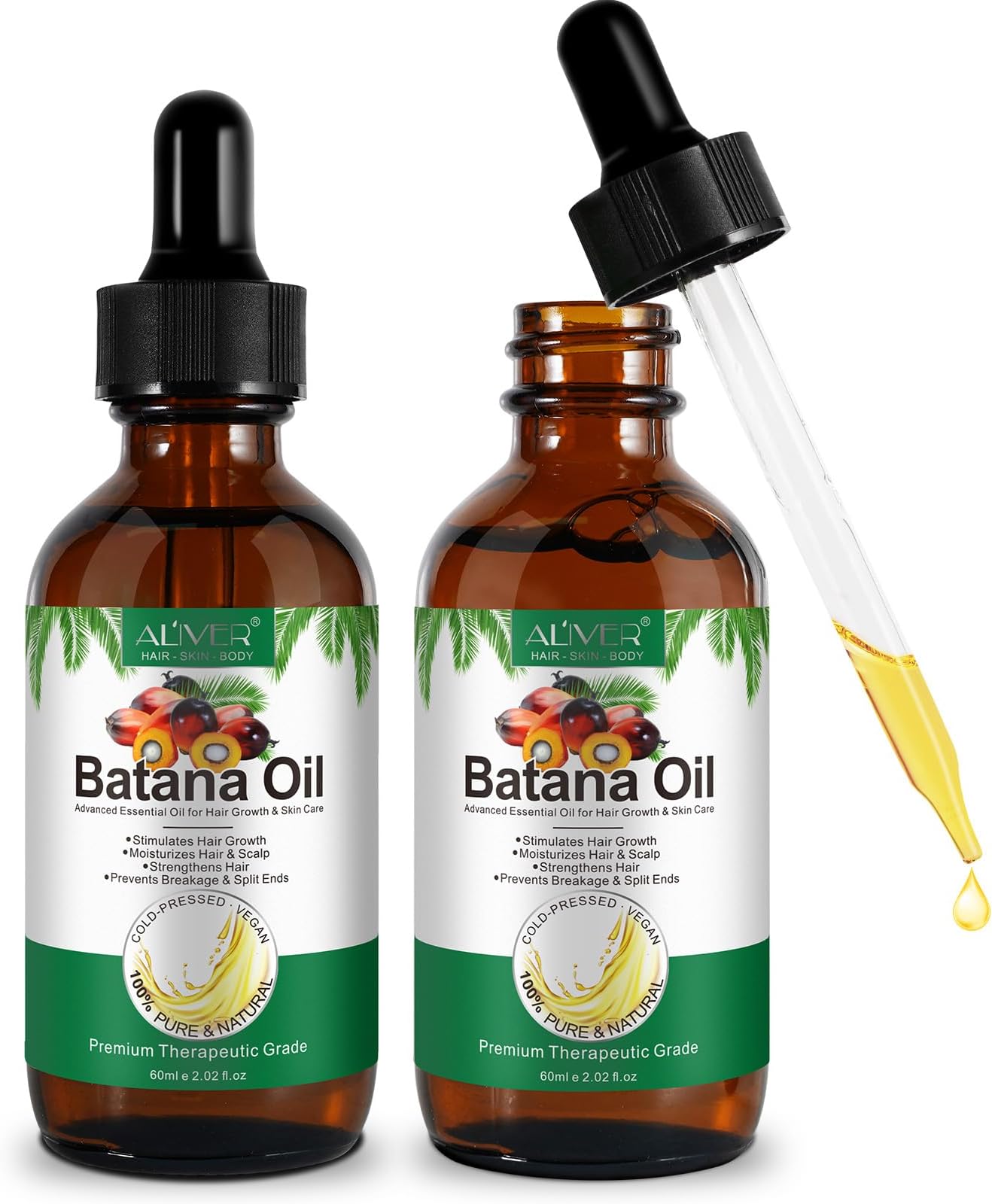 Batana Oil for Hair Growth, Batana Oil, Prevents Hair Loss, eliminates Split Ends & Increases Shine, Natural Batana Oil for Healthier, Thicker, Fuller Hair 2PCS 60ml