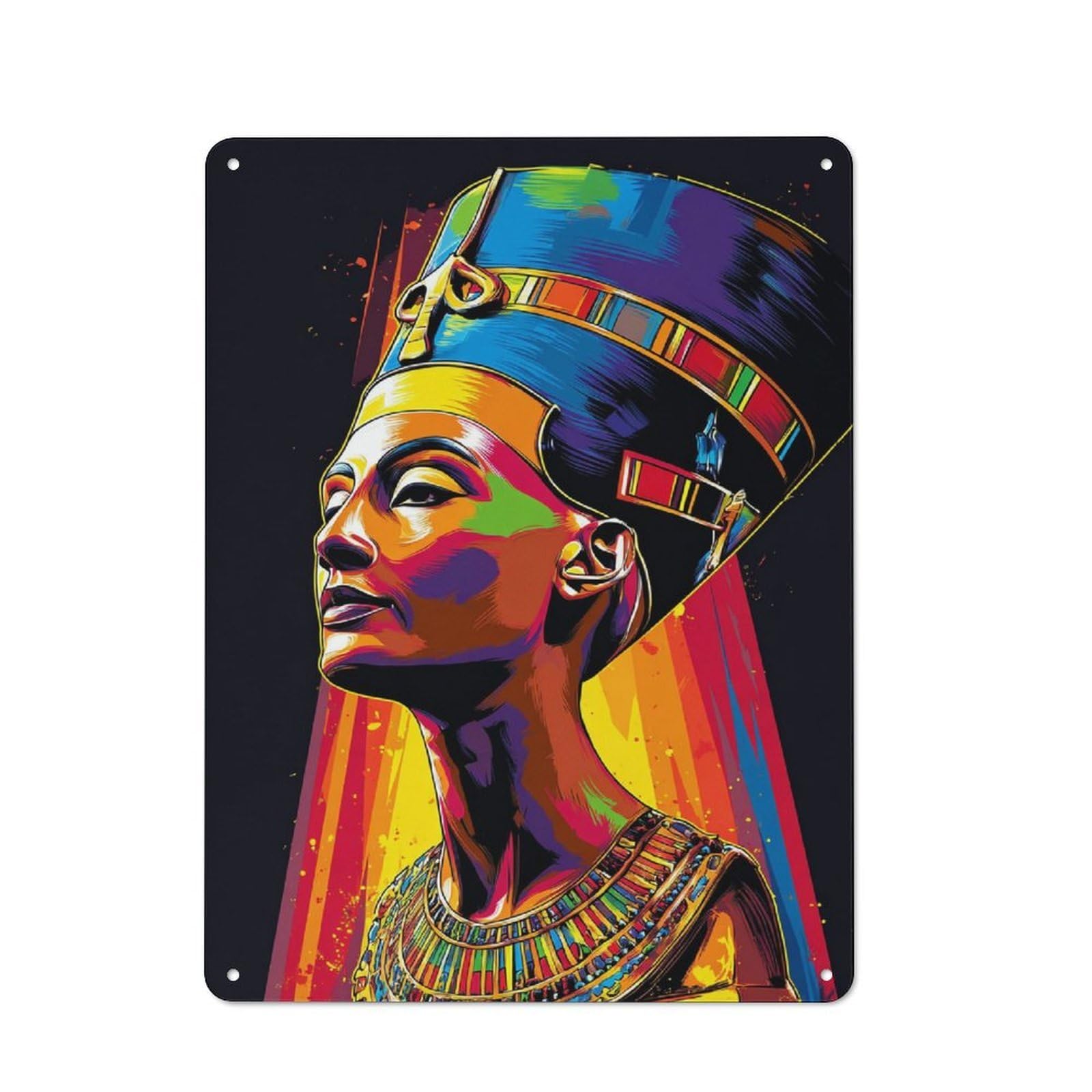 Junmoney Colorful Egyptian Queen Portrait -8 Tin Wall Plaque 40X30cm With For Bar Or Restaurant, Housewarming Present For People Styling Bar And Restaurant