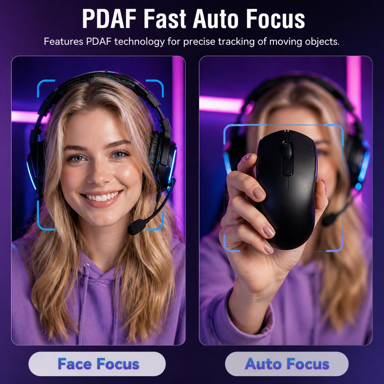 Webcam per PC 4K, messa a fuoco automatica PDAF, 1080p a 60fps, doppio microfono con cancellazione del rumore, zoom digitale 8X FOV 73°, copertura della privacy, telecamera Web plug&play per