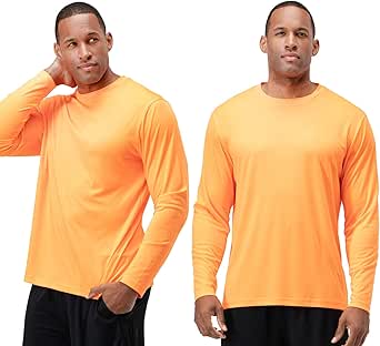 DEVOPS Men's 2 Pack UPF 50+ Sun Protection Long Sleeve Dri Fit Fishing Hiking Running Workout T-Shirts