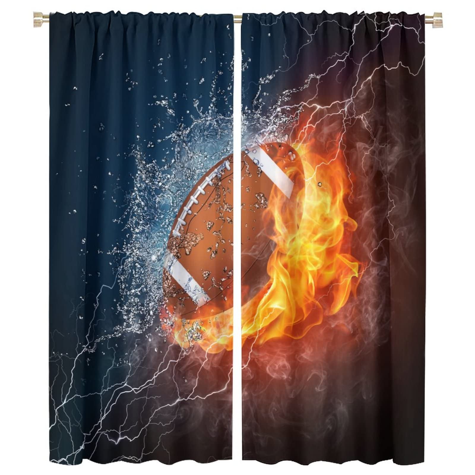 JESTRONRY Sports Curtains,American Rugby Football Flame Sports Theme Cool Modern Style Blackout Rod Pocket Window Drapes for Living Room Kids Teens Boys Bedroom Home Decor W42xL54in