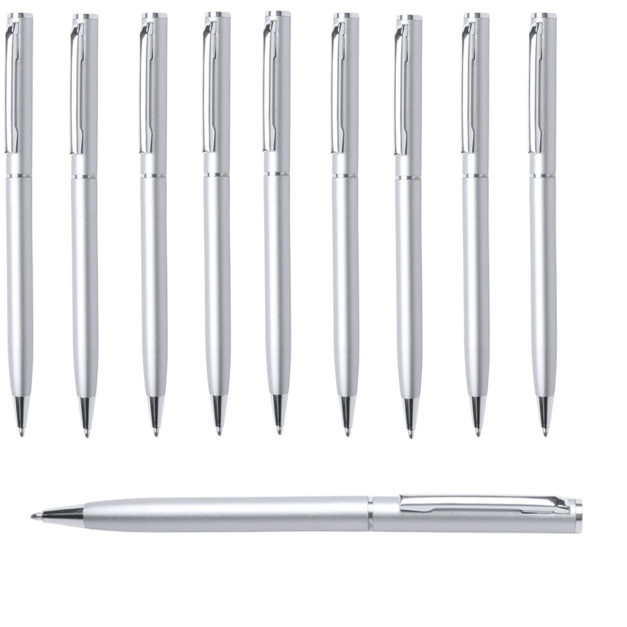 Set Da 10 Penne A Sfera In Metallo Sottili – Eleganti, Con Pennino Capacitivo Touch, Per Ufficio E Lavoro, Argento