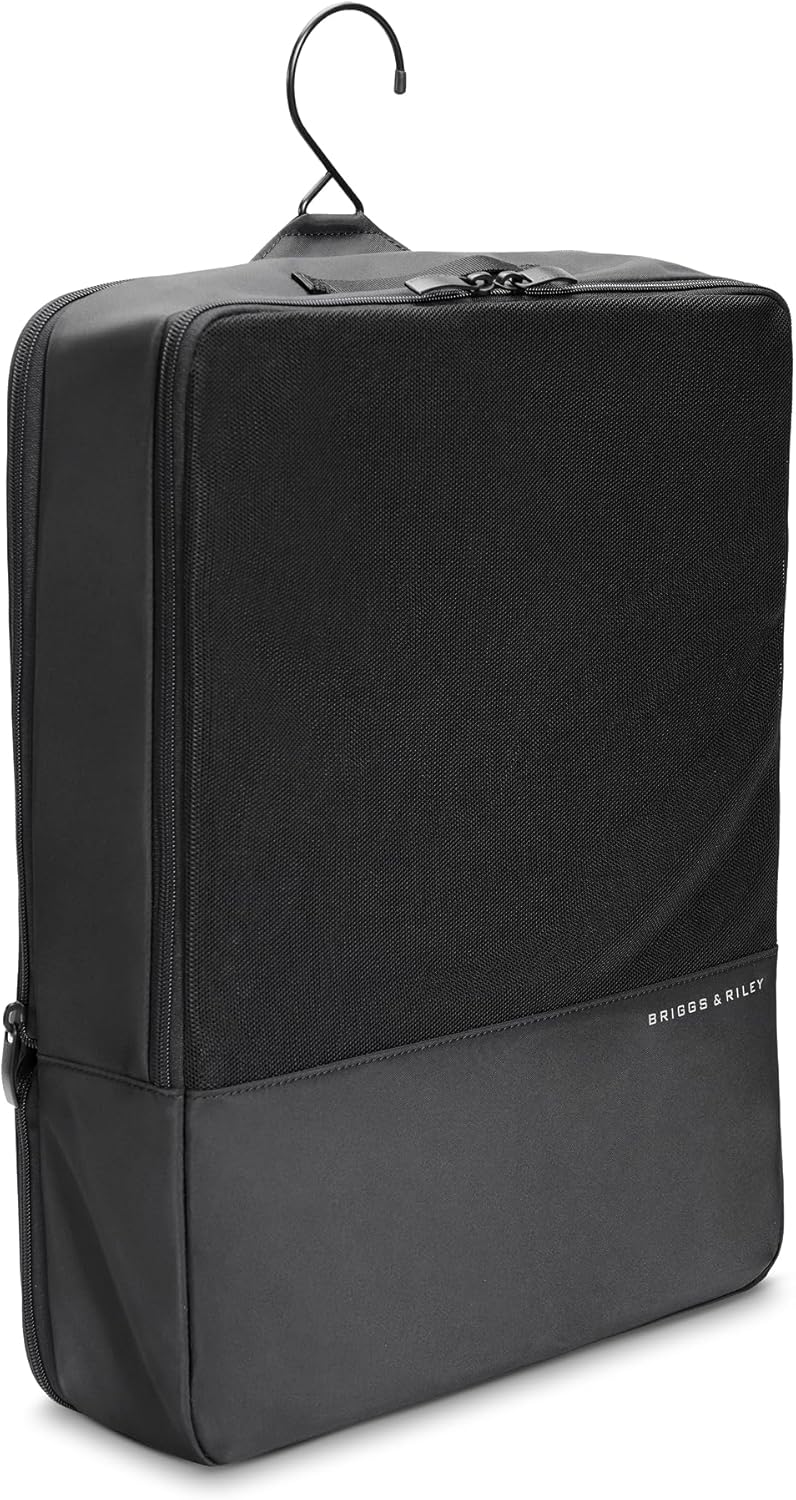 Briggs & Riley Hanging Laundry Compression Cube for Travel - Compression Packing Cube for Women & Men, Luggage & Suitcase Organizer Bag for Clothes, Includes Hook - Travel Essentials, Black