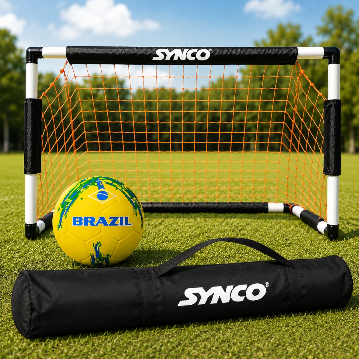 SYNCO Kids Football Training Combo | 4 x 2 Ft Portable Goal Post with Carry Bag + Brazil Size 5 Rubber Football | Complete Soccer Practice Set for Kids-image-37