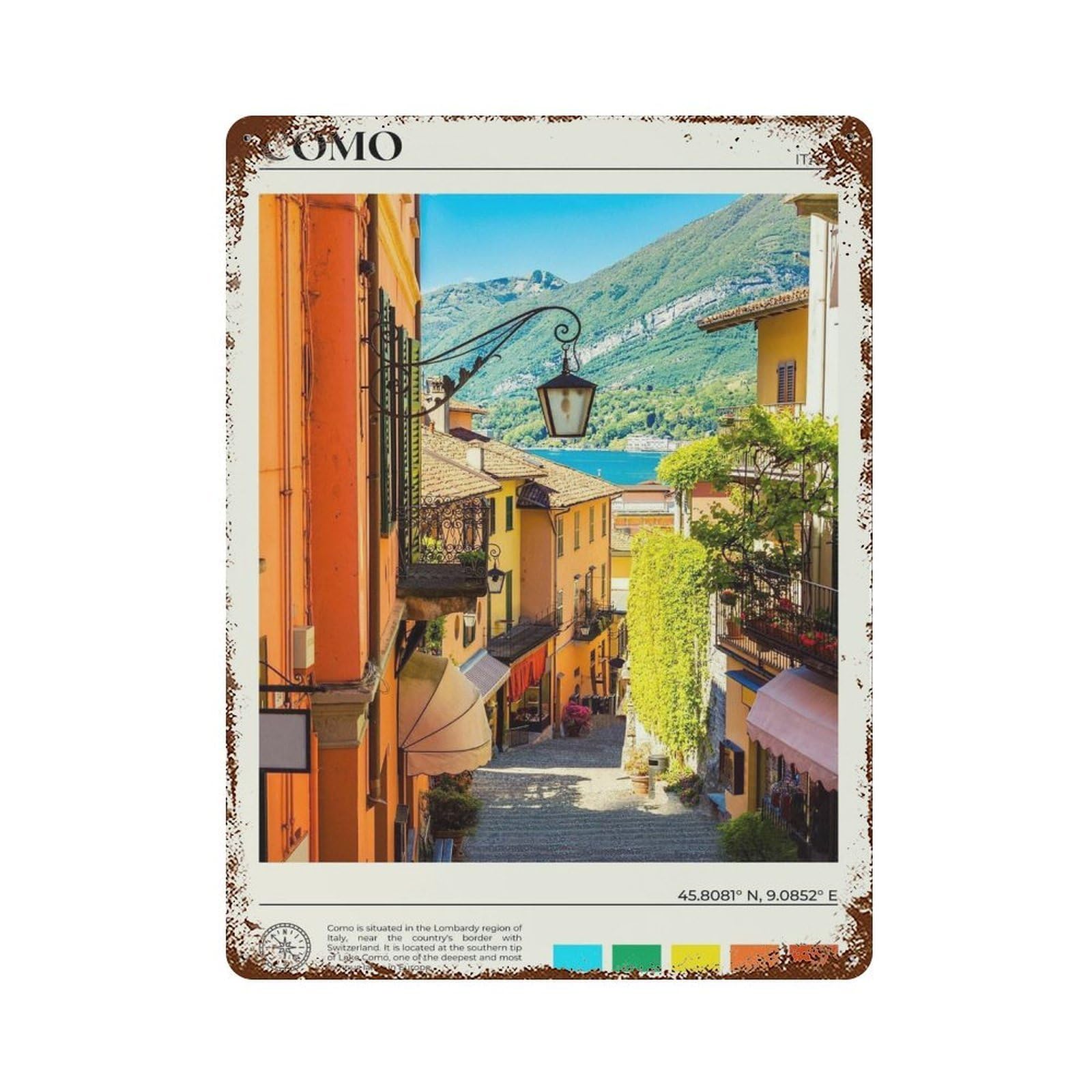 xiaoxiaoshen Real Photo Como Decor Lake Italy Wall Decor Art Metal Tin Poster Modern Home Decor Art Home Bar Shop Decorations Vintage Sign 40x30cm