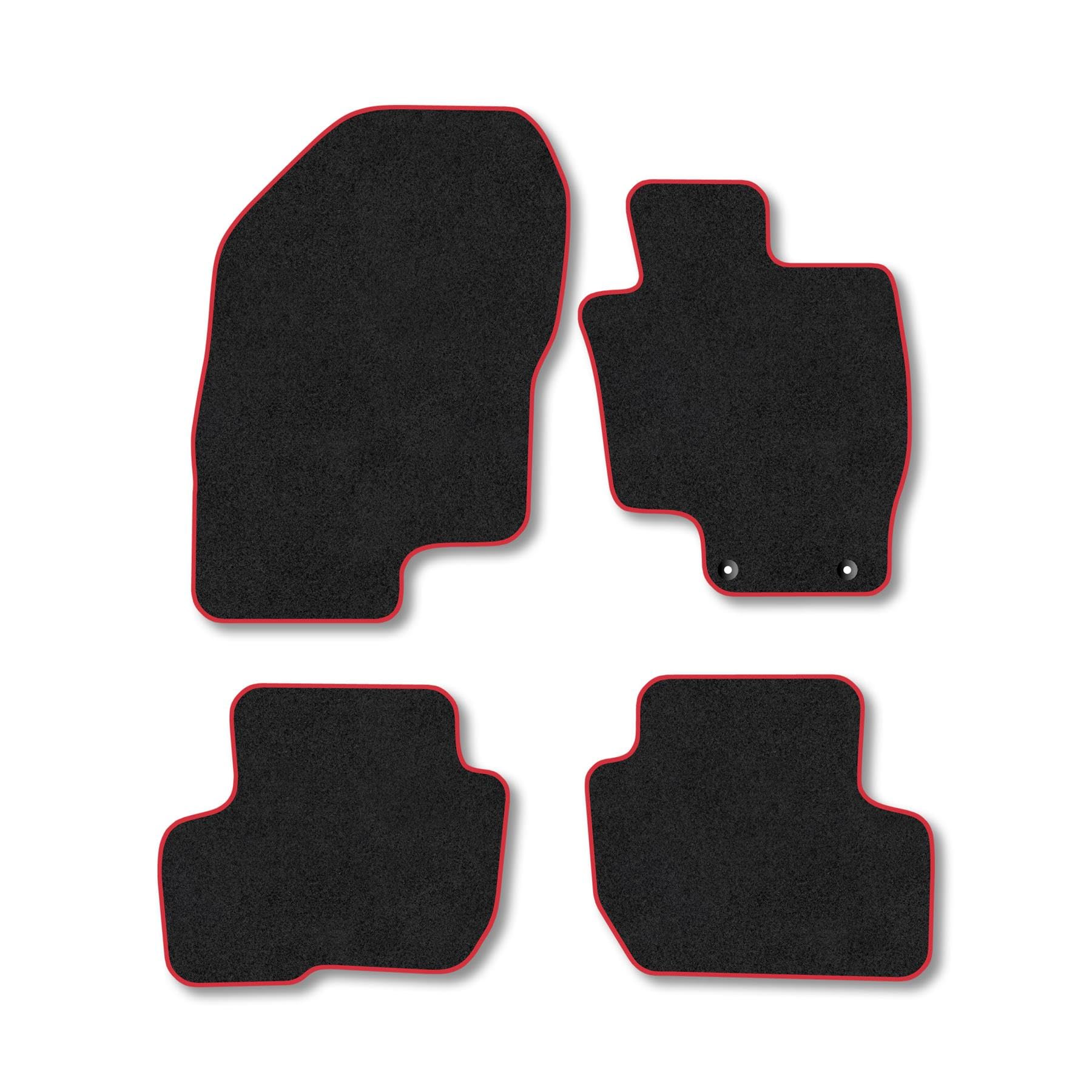 Mitsubishi Outlander (2014-2021) PHEV Premium Car Mats Accessories Tufted-Pile Carpet Red Trim Tailored Fit Non-Slip Accessory Floor Mats Compatible Full Front & Rear Set Full Coverage with Clips