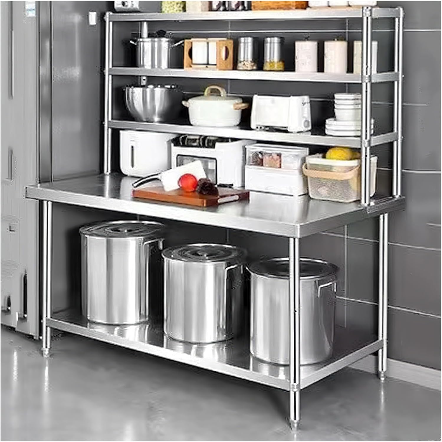 Commercial Kitchen Multi-Functional Stainless Steel Work Table 160 Centimeters High Workbench with 3-Tier Storage Rack Thickened Durability and Easy to Clean