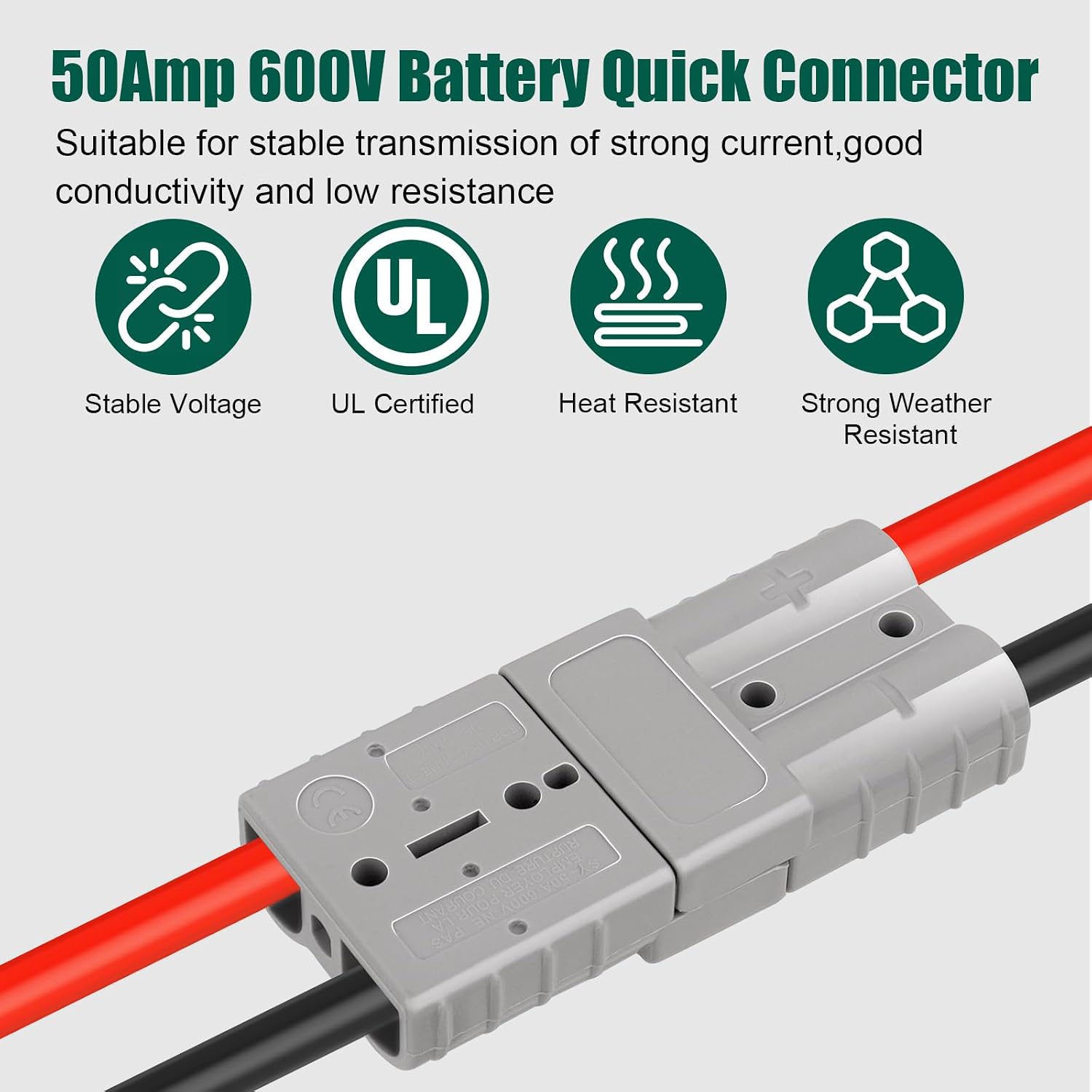 MOOKEERF 6PCS 50A Battery Quick Connect/Disconnect Kit 10-12 AWG,50 Amp 600V Connector Kit for Recovery Winch, Forklift, Towing Systems and Solar Applications