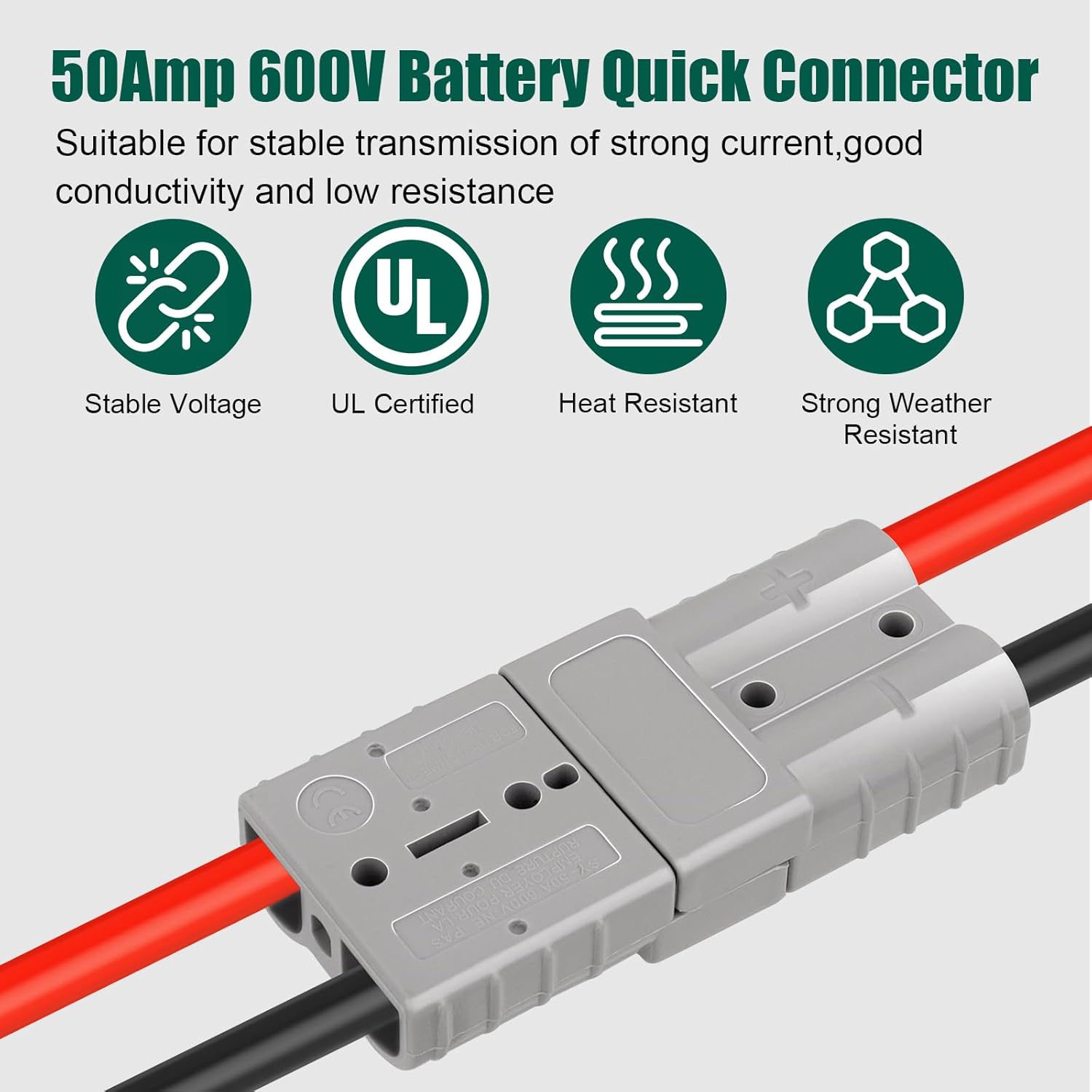 20PCS 50A Battery Quick Connect/Disconnect Kit 10-12 AWG,50 Amp 600V Connector Kit for Recovery Winch, Forklift, Towing Systems and Solar Applications