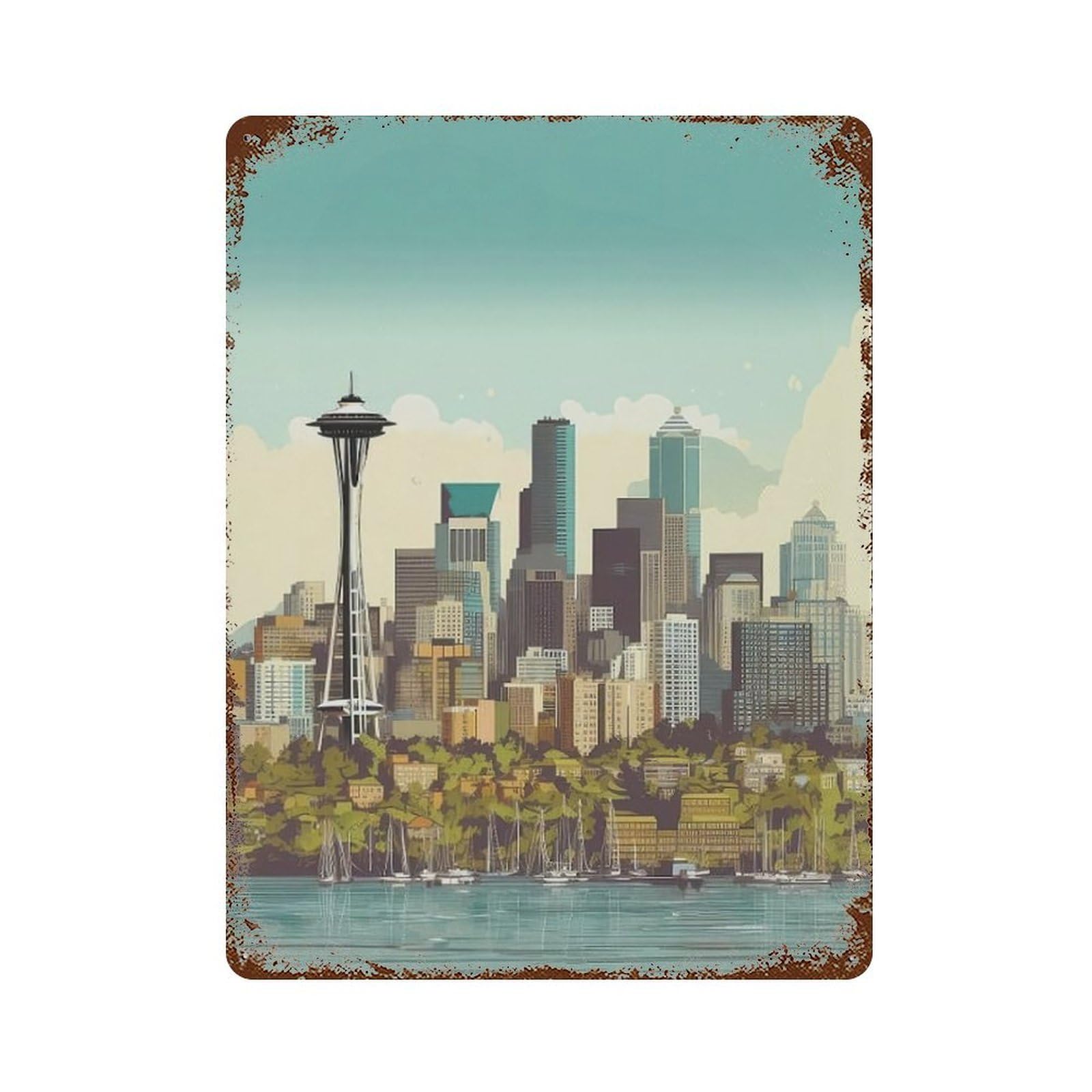 xiaoxiaoshen Cityscape Seattle Washington Wall Decor Art Metal Tin Poster Modern Home Decor Art Home Bar Shop Decorations Vintage Sign 40x30cm