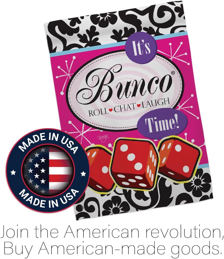 Breeze Decor It's Bunco Time! Garden Flag - Set with Stand Interests Games Night Dice Poker Bingo Hobbies Leisure Activity - House Decoration Banner Small Yard Gift Double-Sided Made in USA 13 X 18.5