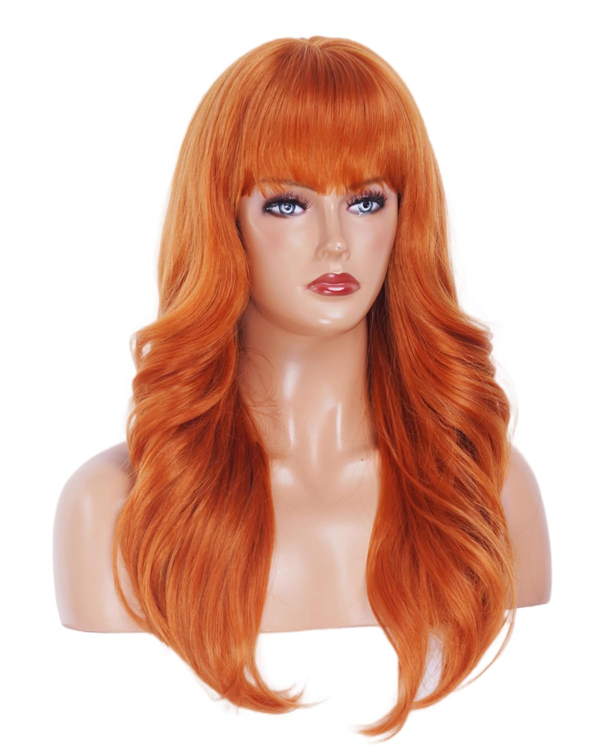 24 Inches Auburn Wigs for Women Long Copper Red Wavy Wig with Bangs Synthetic Natural Ginger Wig for Cosplay,Halloween,Daily Use