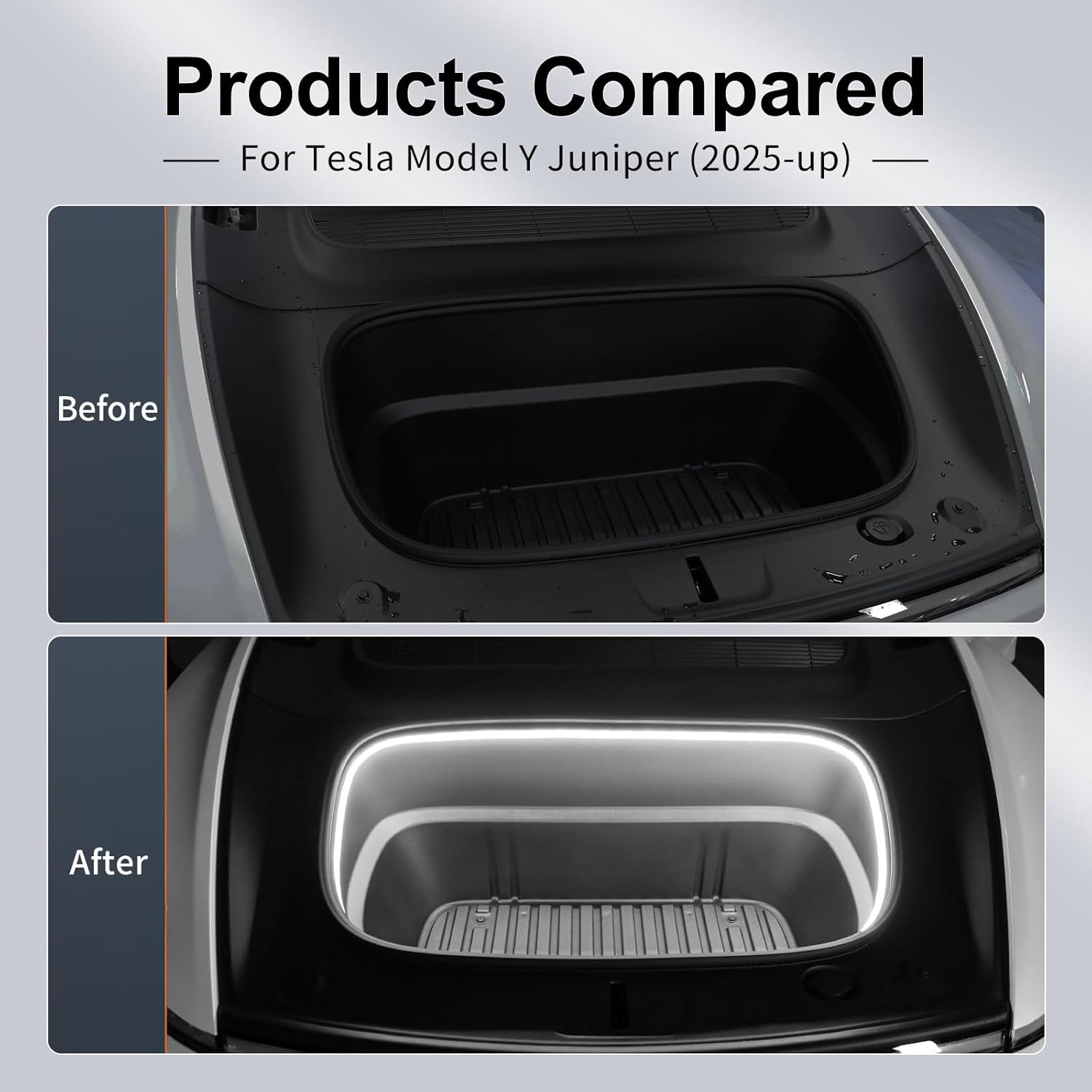 Front Trunk LED Light Strip for Tesla Model Y Juniper 2025 2026 - Silicone Front Trunk Accessories with Magnetic Induction Switch, Waterproof Ambient Light (DC 15V, Cool White)
