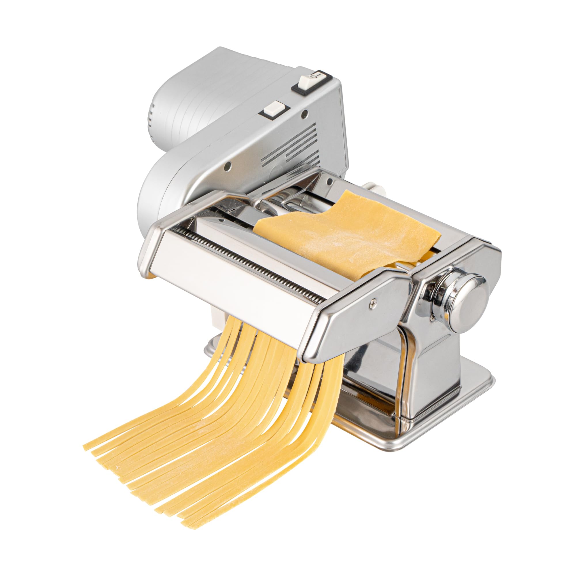 Restaurantware-Met Lux Pasta Machine And Motor, 1 Electric Pasta Maker With Cutter Attachments - 9 Adjustable Thickness Settings, Automatic, Stainless Steel Pasta Machine, For Fettuccine, Spaghetti