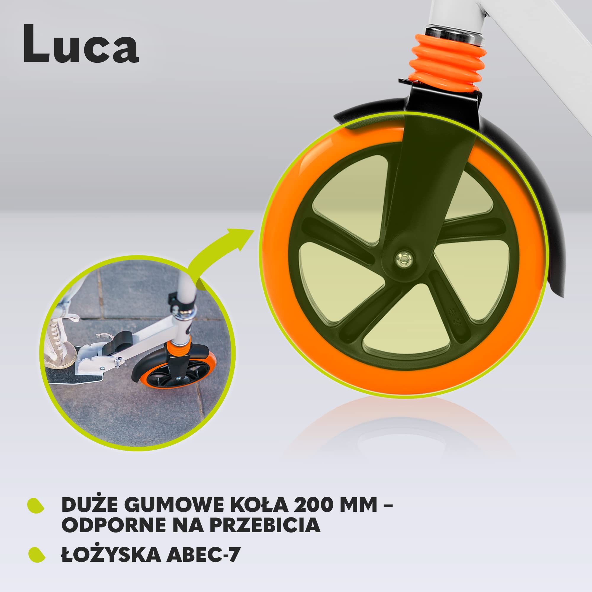 LIONELO Luca hulajnoga miejska dla dzieci, młodzieży i dorosłych, do 100 kg, koła PU 200 mm, łożyska kulkowe ABEC-7, amortyzacja uderzeń, regulacja wysokości, składana, lekka 4,1 kg