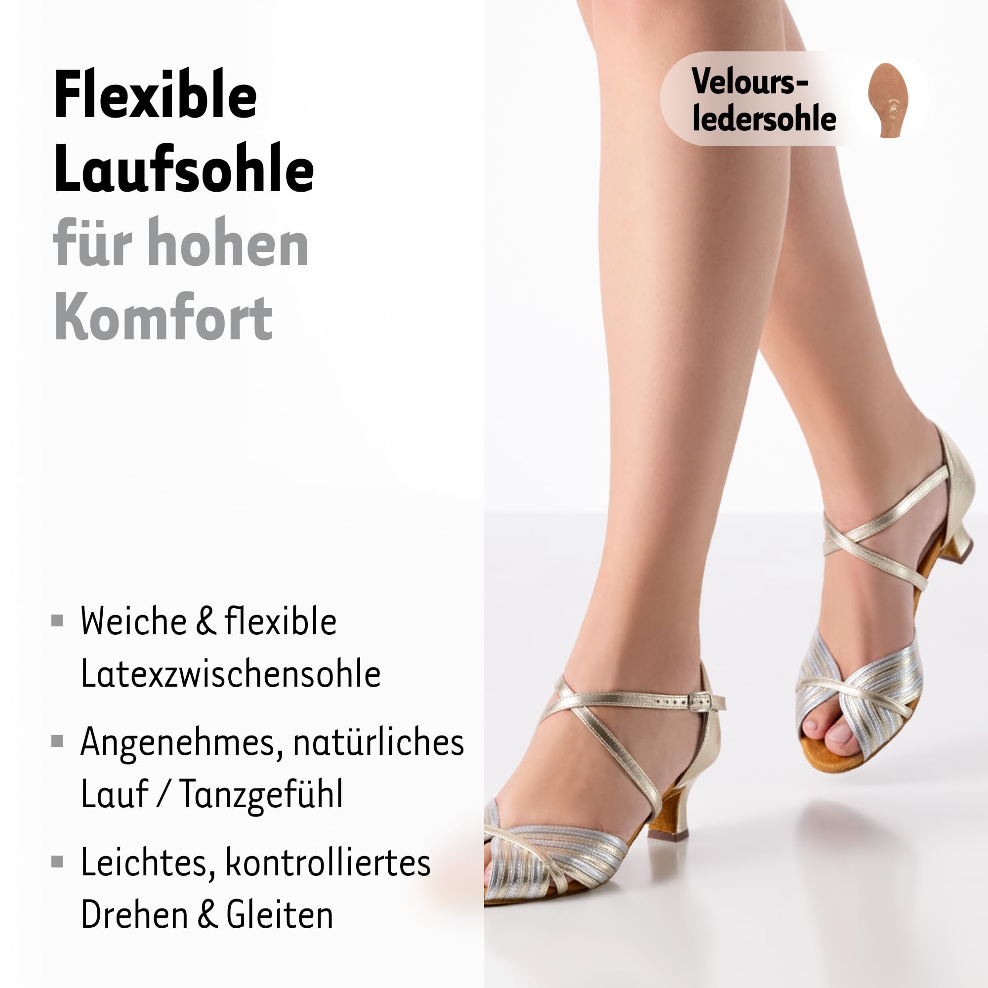 Anna Kern Tanzschuhe Damen Noel | Tanzschuhe Gold für Latein, Salsa, Bachata | Offener Absatzschuh (5 cm) aus Nappaleder | Druckknopf-Schnalle | Designed in Italy | 32 2/3-43 EU