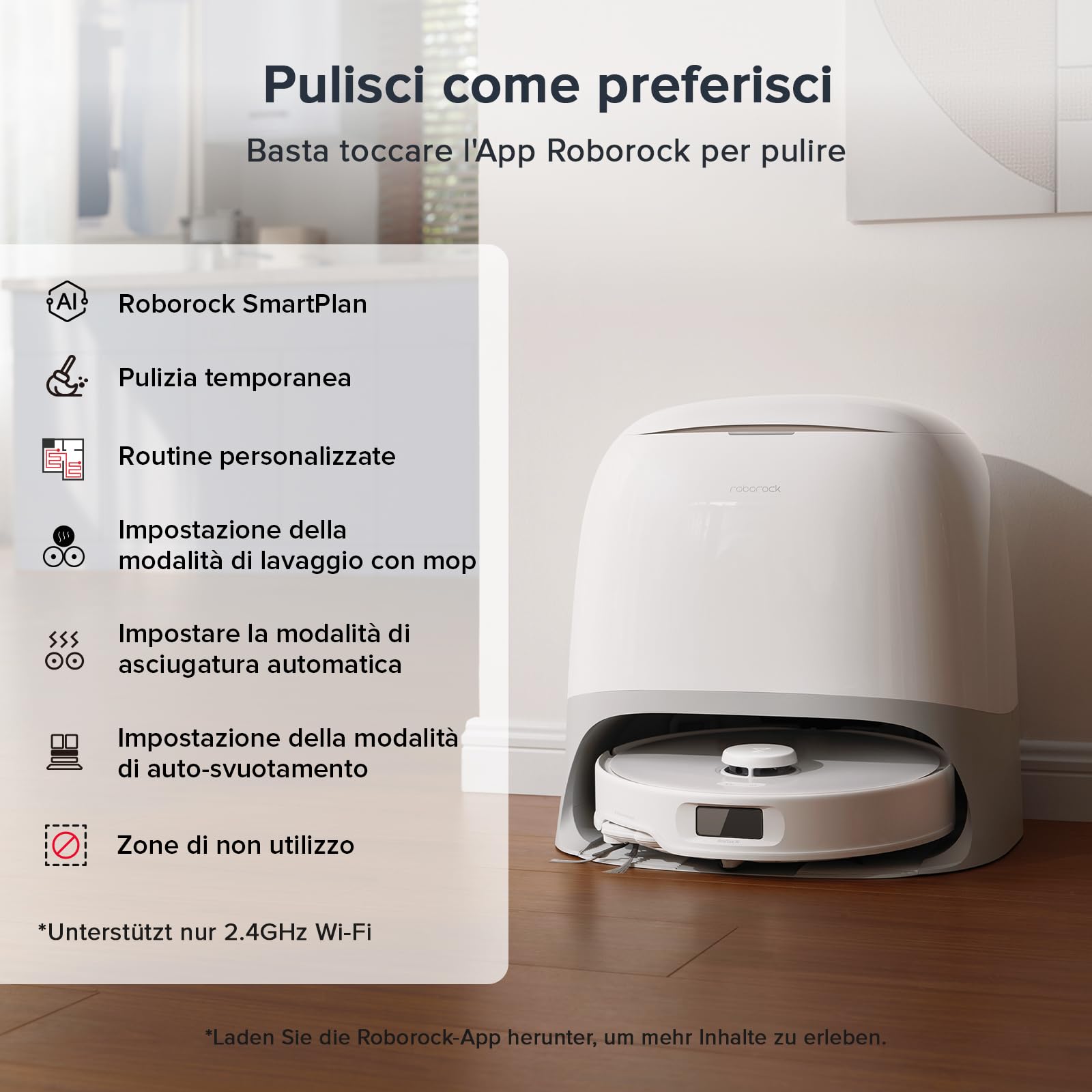 roborock Qrevo Curv S5X Robot Aspirapolvere, Doppio Antigroviglio, 18.500 Pa, Spazzola Laterale e Mocio FlexiArm, Rilevamento Intelligente dello Sporco, Lavaggio con acqua calda a 75°C, SmartPlan - Vista 8