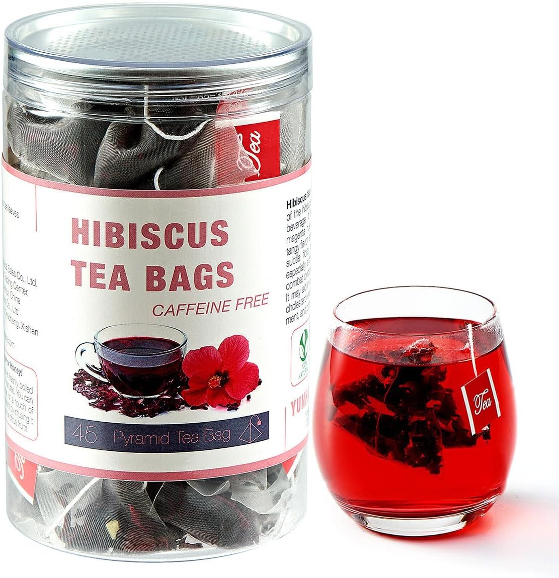 45 Hibiscus Tea Bags - Dried Hibiscus Flower Tea - Natural Edible Herbal Roselle Rosehip Tea (Flor de Jamaica) - Caffeine-Free, Gluten-Free, Non-GMO