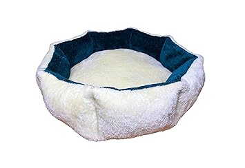 Poofy's Pet Island Dog Bed Large Size Bolster Design Pet Bed Ultra Soft Mink Fabric for Extra Comfort Dual Color Cream Blue Sleeping Bed