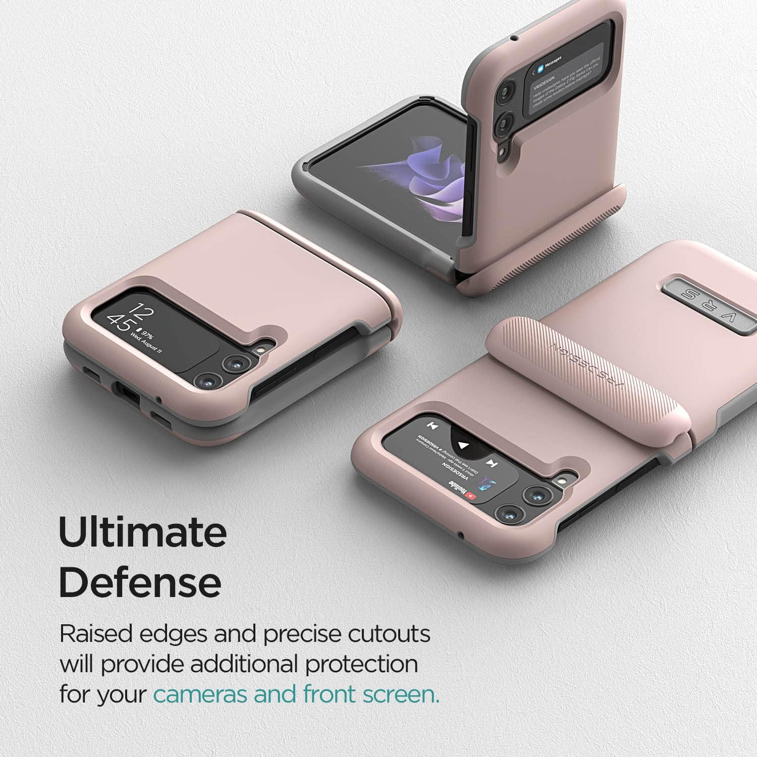 VRS DESIGN Terra Guard Modern for Galaxy Z Flip 3, Semi-Auto Hinge Protective Case Compatible with Galaxy Z Flip 3 5G (2021) Pink Sand