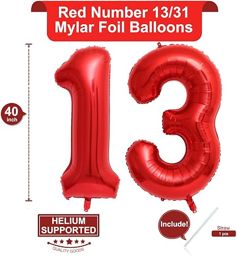 Miniatura 21 de Globos rojos de 40 pulgadas con el número 21 o 12 gigantes, 12 globos rojos de cumpleaños 21, globos de 12 años, suministros de decoración de fiesta