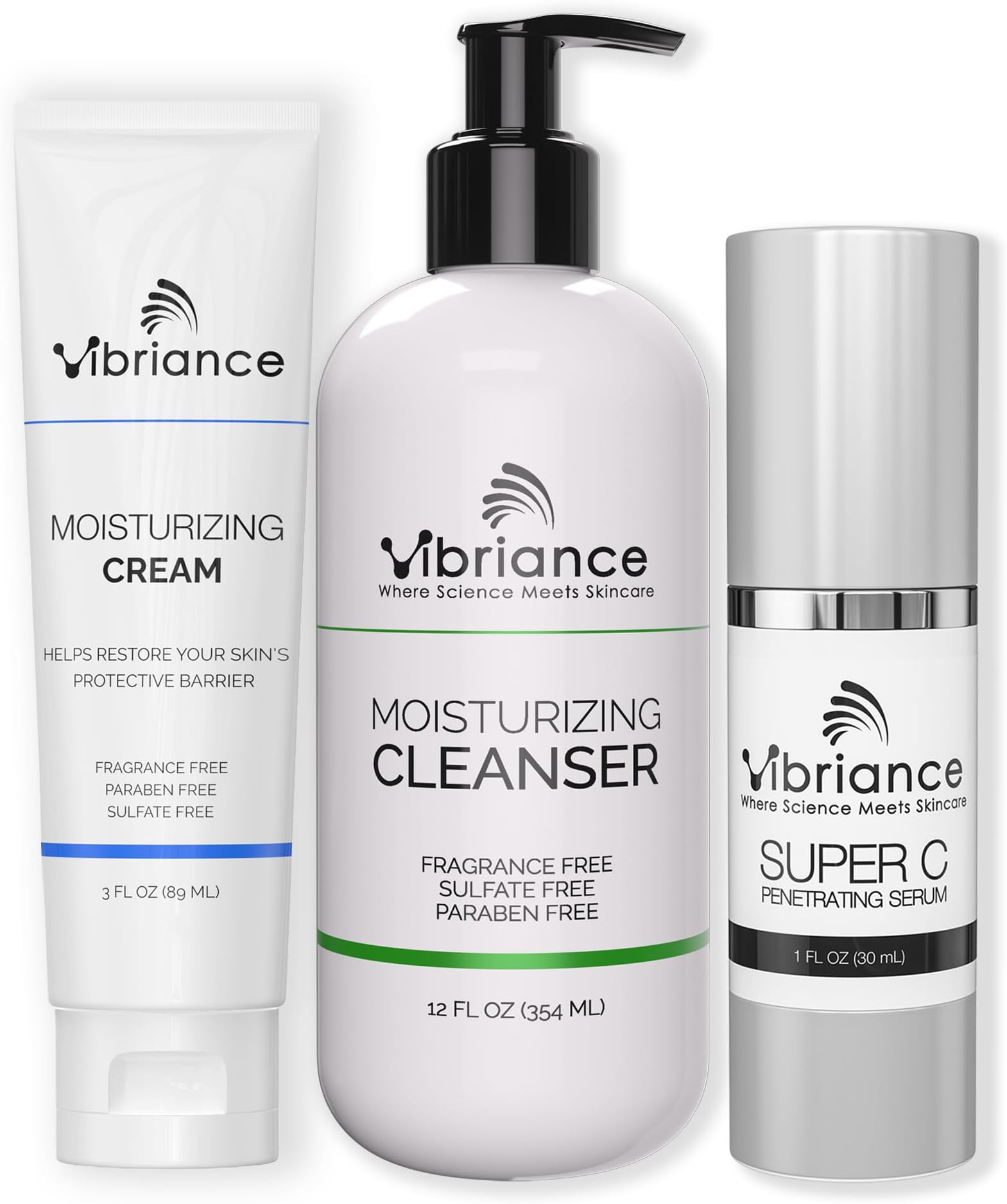 Vibriance Bundle Skincare Set | Super C Serum, Moisturizing Cleanser and Face Cream | Complete Kit for Radiant Beauty