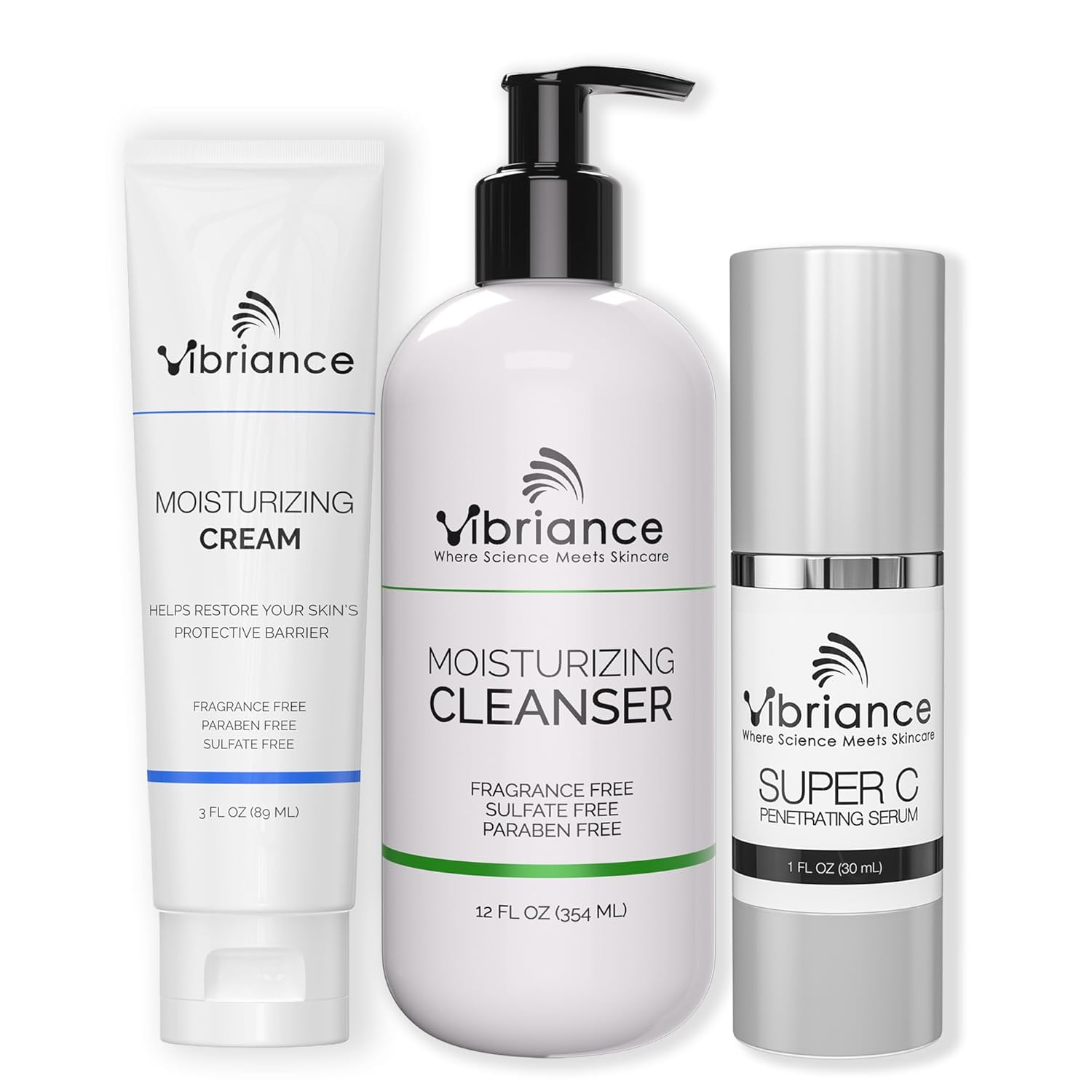 Vibriance Bundle Skincare Set | Super C Serum, Moisturizing Cleanser and Face Cream | Complete Kit for Radiant Beauty