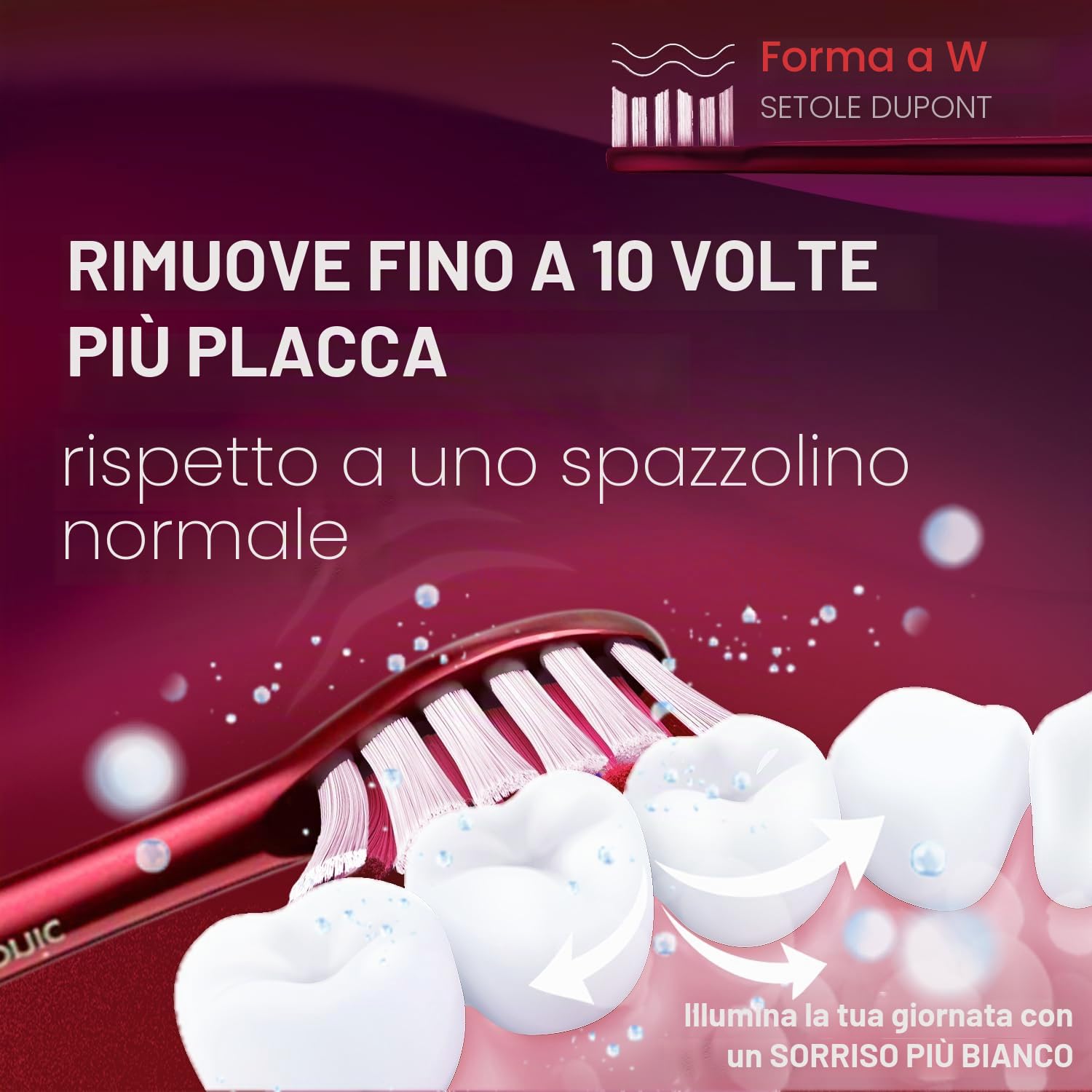 Wagner Stern Edizione WHITEN+. Spazzolino elettrico con sensore di pressione, 5 modalità, 3 intensità, 8 testine, custodia da viaggio. (cremisi)