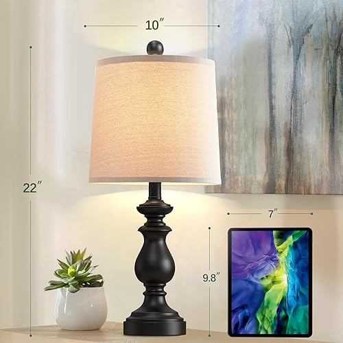 Miniatura 4 de PARTPHONER Juego de 2 lámparas de mesa tradicionales, rústicas de estilo rústico para sala de estar, dormitorio, lámparas de mesita de noche de 22