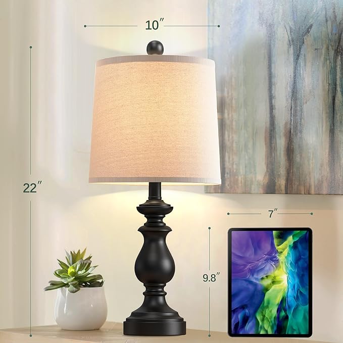 Lámpara de Mesa PARTPHONER Rústica, Negro Mate, 22 Pulgadas, 2 Unidades miniatura 4