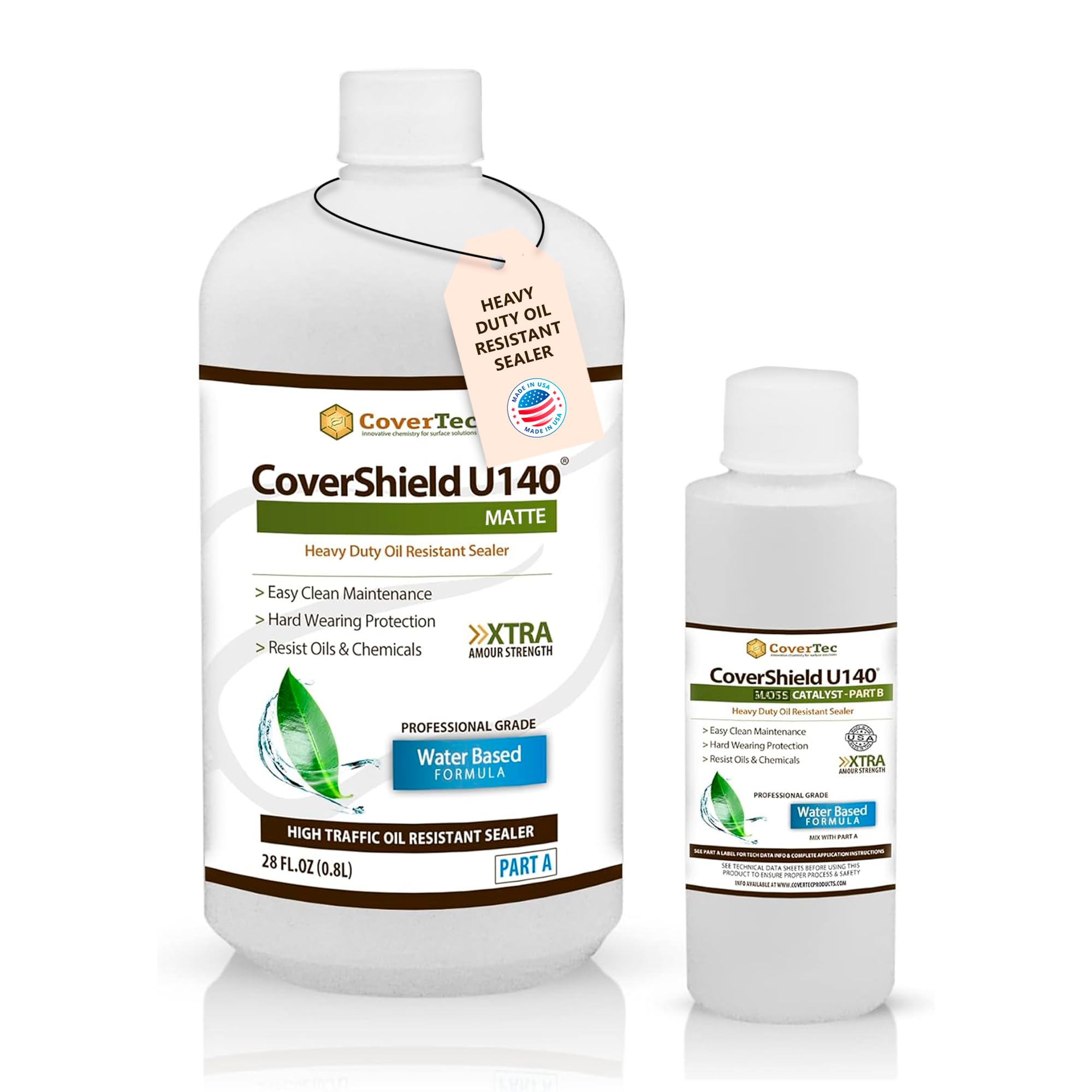 CoverTec CoverShield U140 Matte, Heavy-Duty Gas and Oil Resistant Concrete Sealer, Hard Surface Sealer, 1 Qrt - Prof-Grade (2) Part Kit