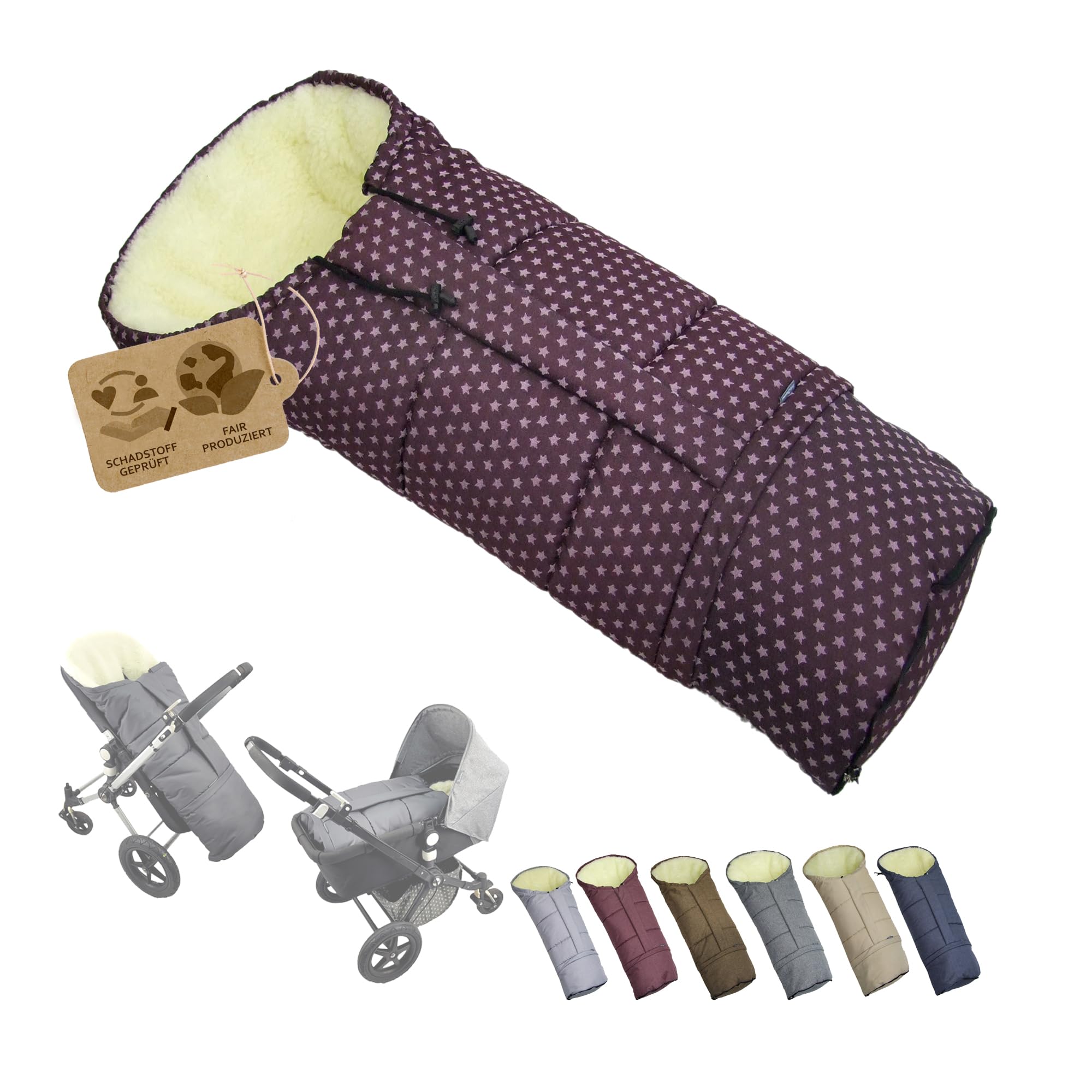 Chancelière d'hiver pour poussette - Gigoteuse universelle en forme de momie avec laine d'agneau - Taille réglable - Chaude avec fermeture éclair - Lavable (étoiles bordeaux)