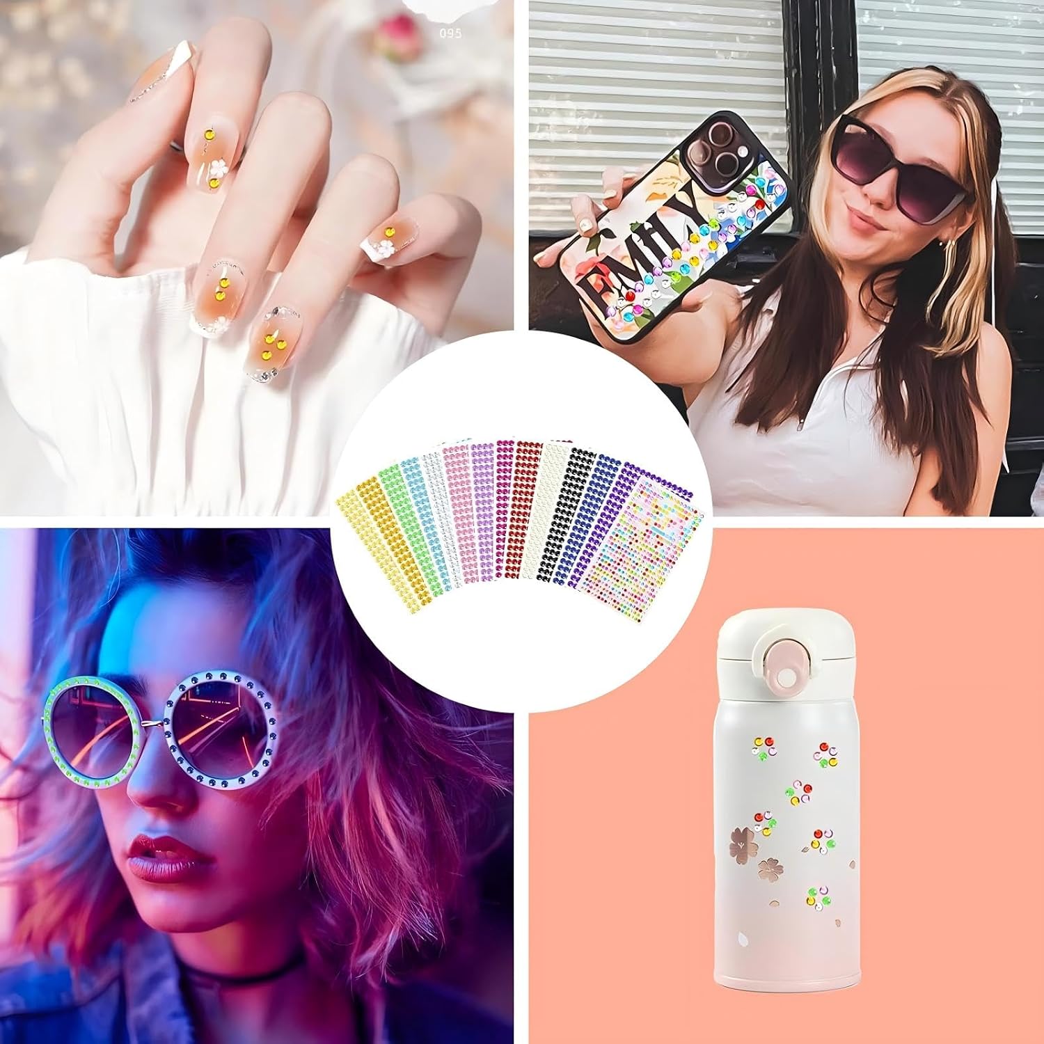 3640 Pcs Self-Adhesive Face Rhinestones Gems Stickers in 20 Colors, Bling Jewel Stickers,6mm Stick on Jewels for Body, Face, Hair and Craft DIY Decorations