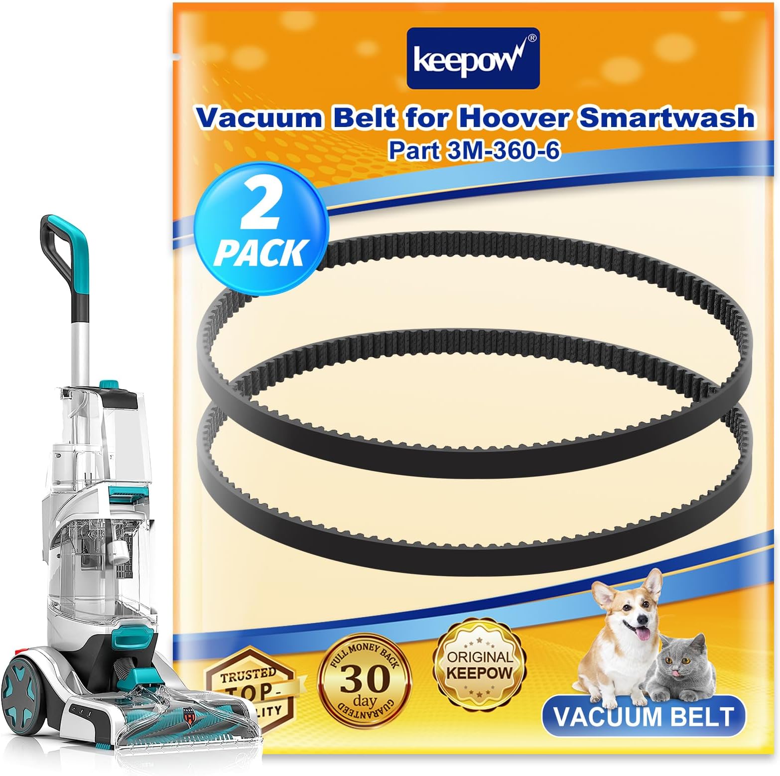 KEEPOWVacuum Belt for Hoover Smartwash Automatic Carpet Cleaner FH52000, FH52000V, FH52001, FH52002, FH52005, FH52002G, FH52004PC, FH52013, FH53000PC, FH52050 (2 Pack)