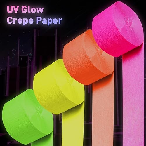 Miniatura 2 de Neon Streamers - Papel crepé que brilla en la oscuridad, serpentinas fluorescentes reactivas a los rayos UV para fiesta de neón