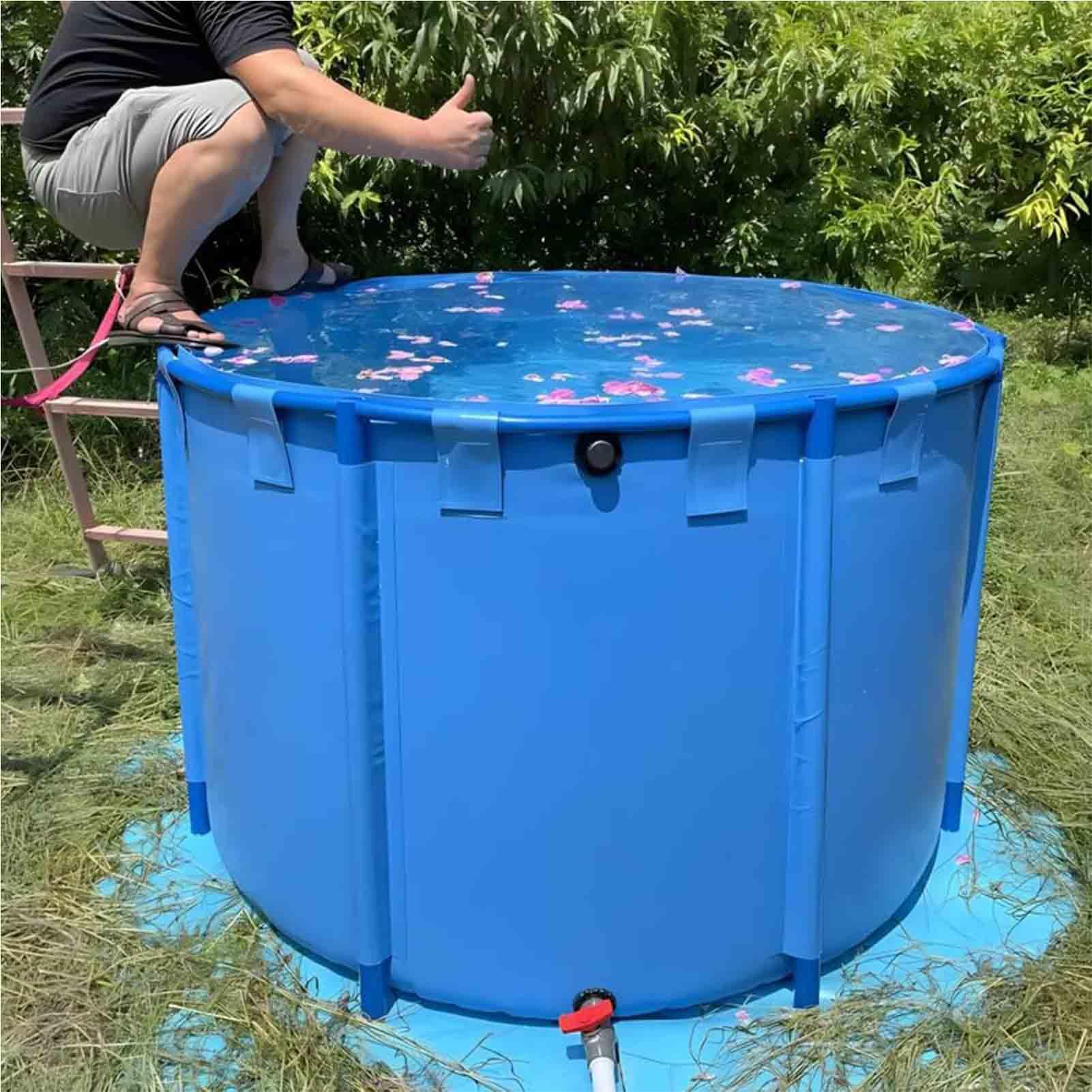 Stagno per pesci in tela con rivestimento in PVC e telaio stabile, vasca rotonda per piscina esterna con valvola di scarico, per acquacoltura, allevamento di koi, irrigazione