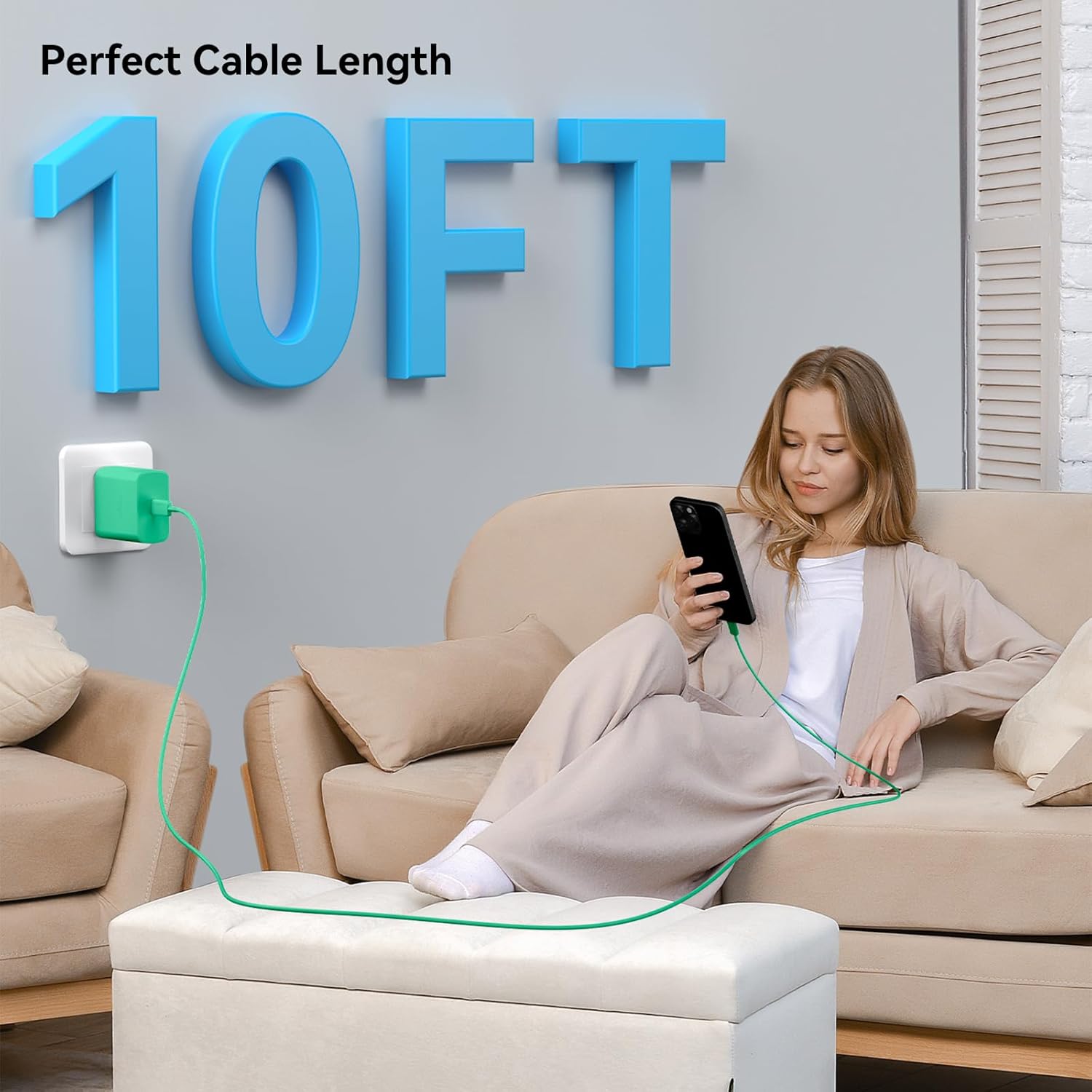 Phone 17 Charger Fast Charging, 45W Super Fast USB C Chargers Block with 10ft Type C Cord for Phone 17/17 Pro/17 Pro Max/Air/16 15 Pro Max Plus,iPad, Galaxy，Green