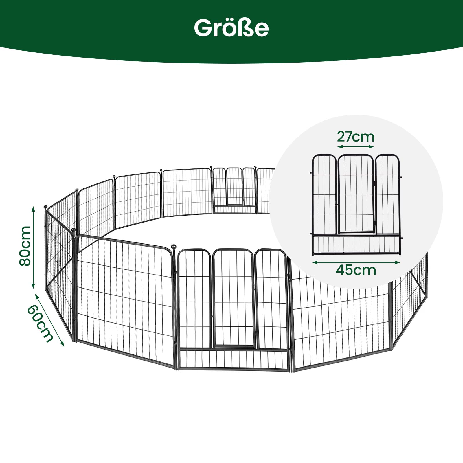 Trintion Welpenauslauf Hundelaufstall mit Einhand-Sicherheitsschloss, stabiles faltbares Hundegitter aus Metall für Welpen & Hunde, modularer Hundelaufstall für Innen & Außen (8PCS+80CM)